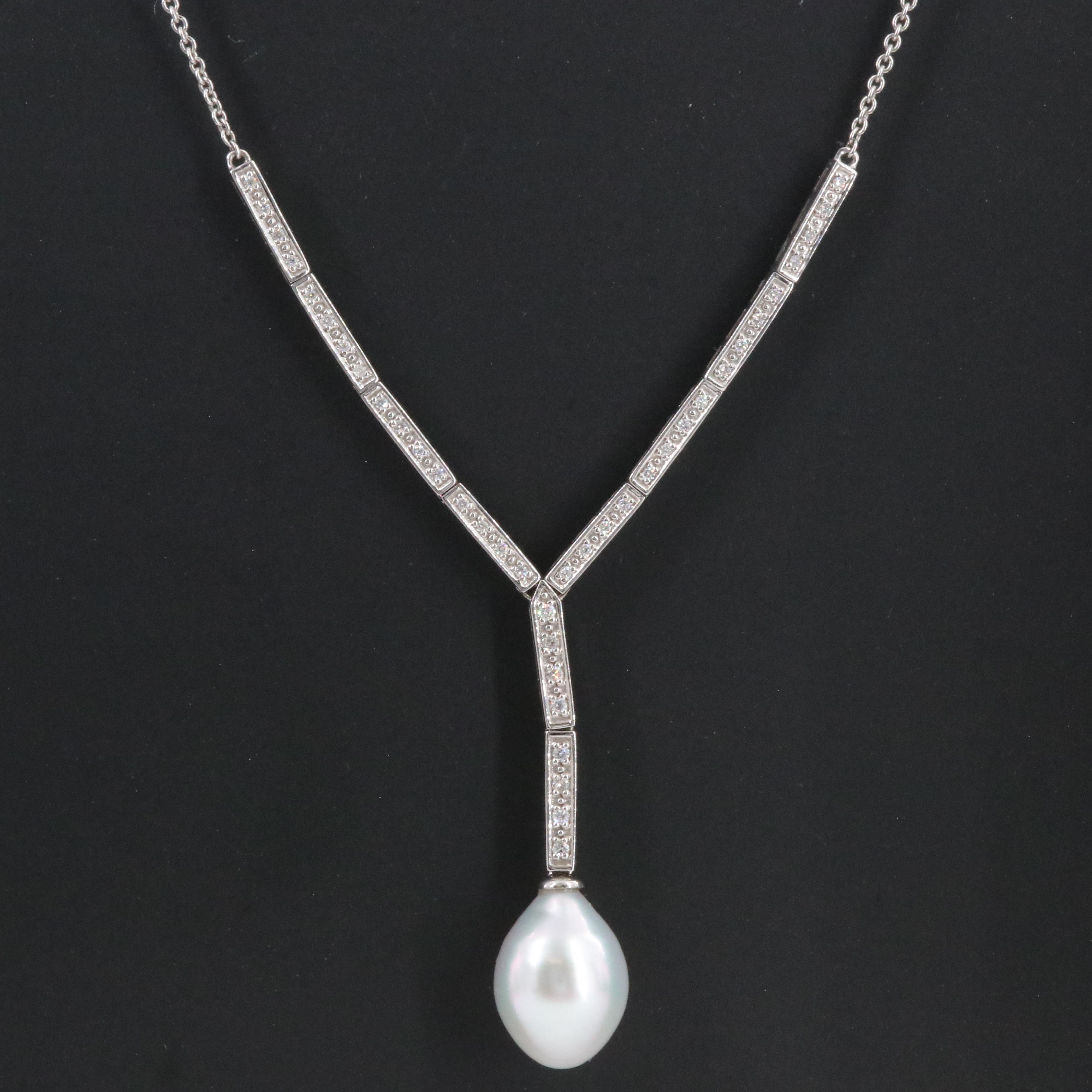 14K Pearl and Diamond Y Necklace