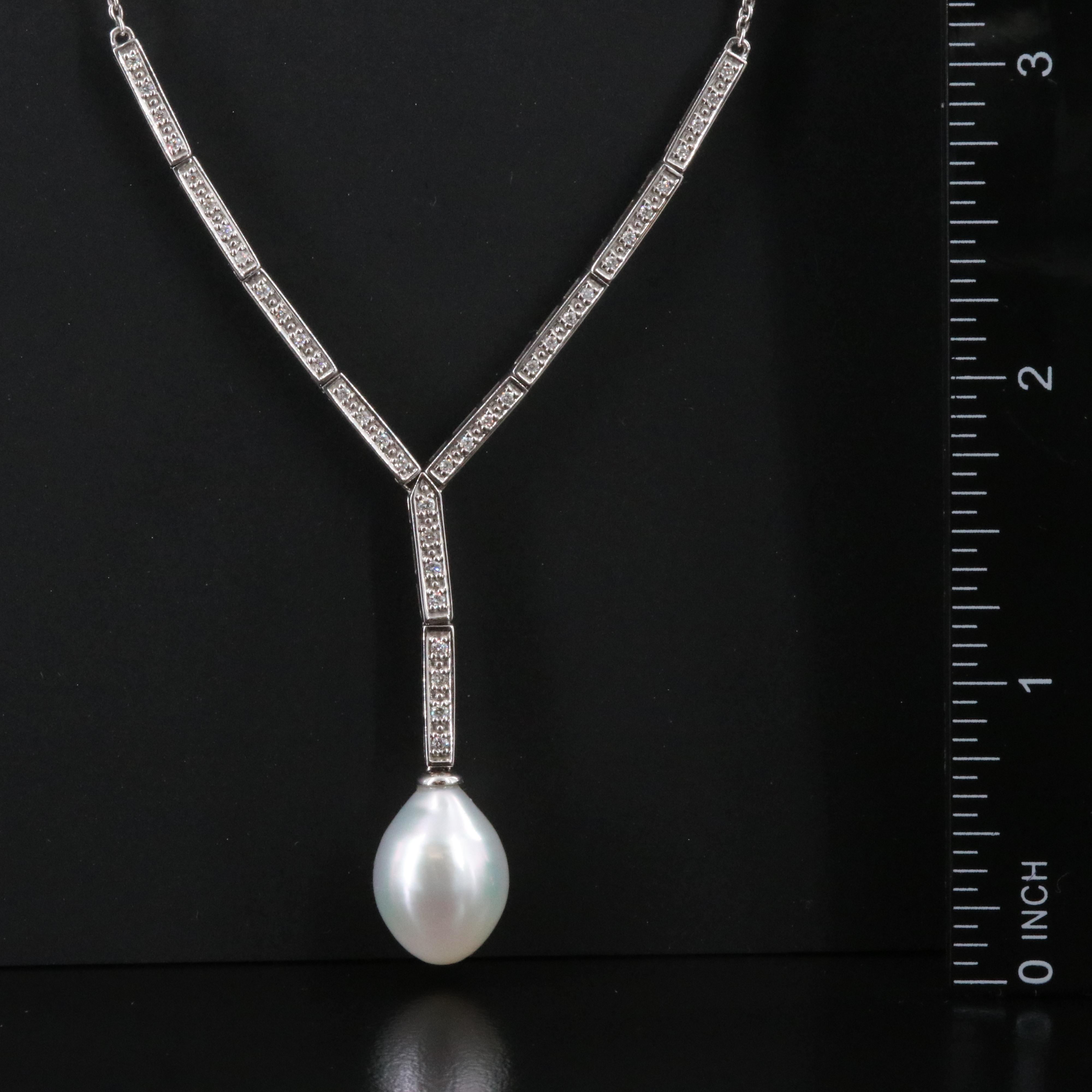 14K Pearl and Diamond Y Necklace
