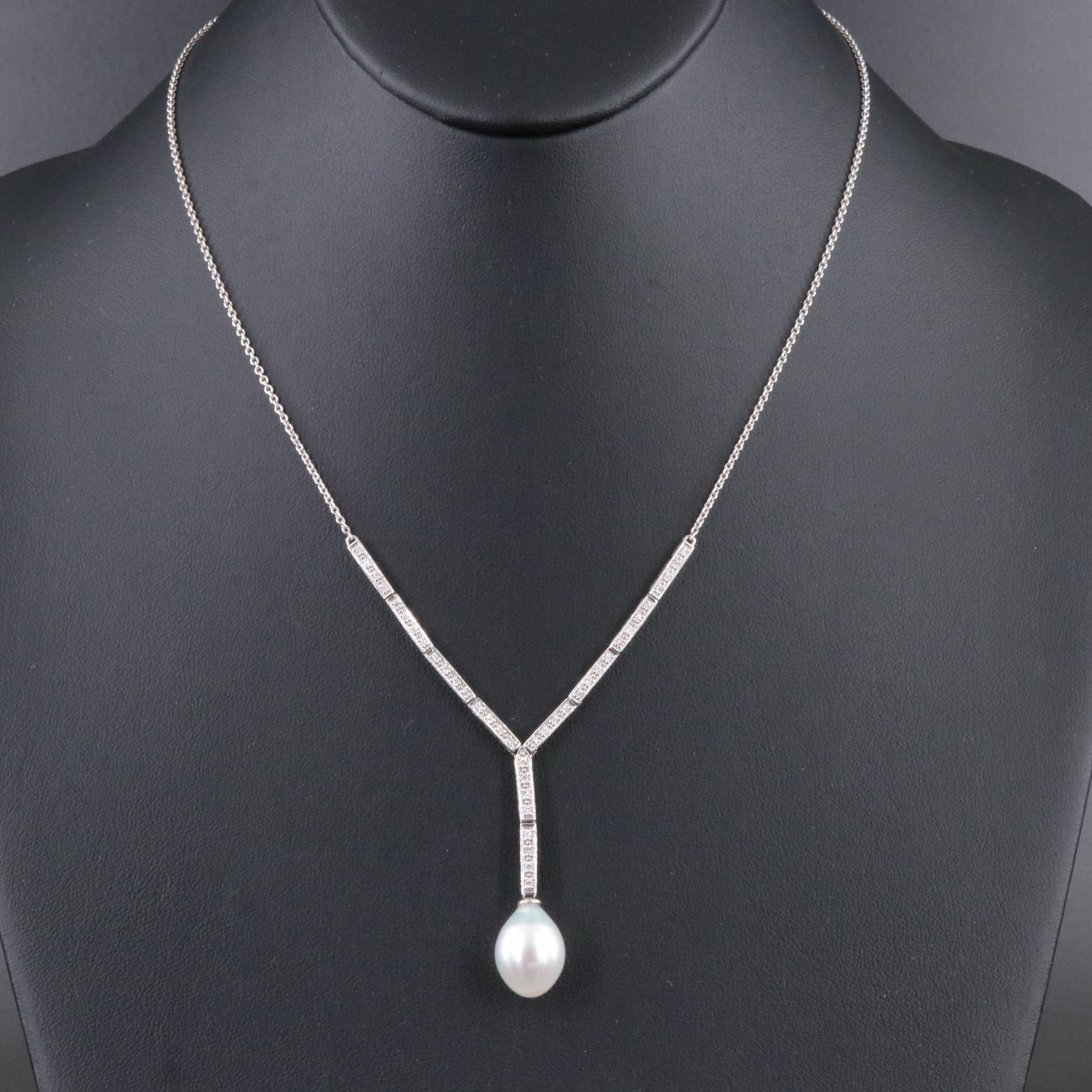 14K Pearl and Diamond Y Necklace