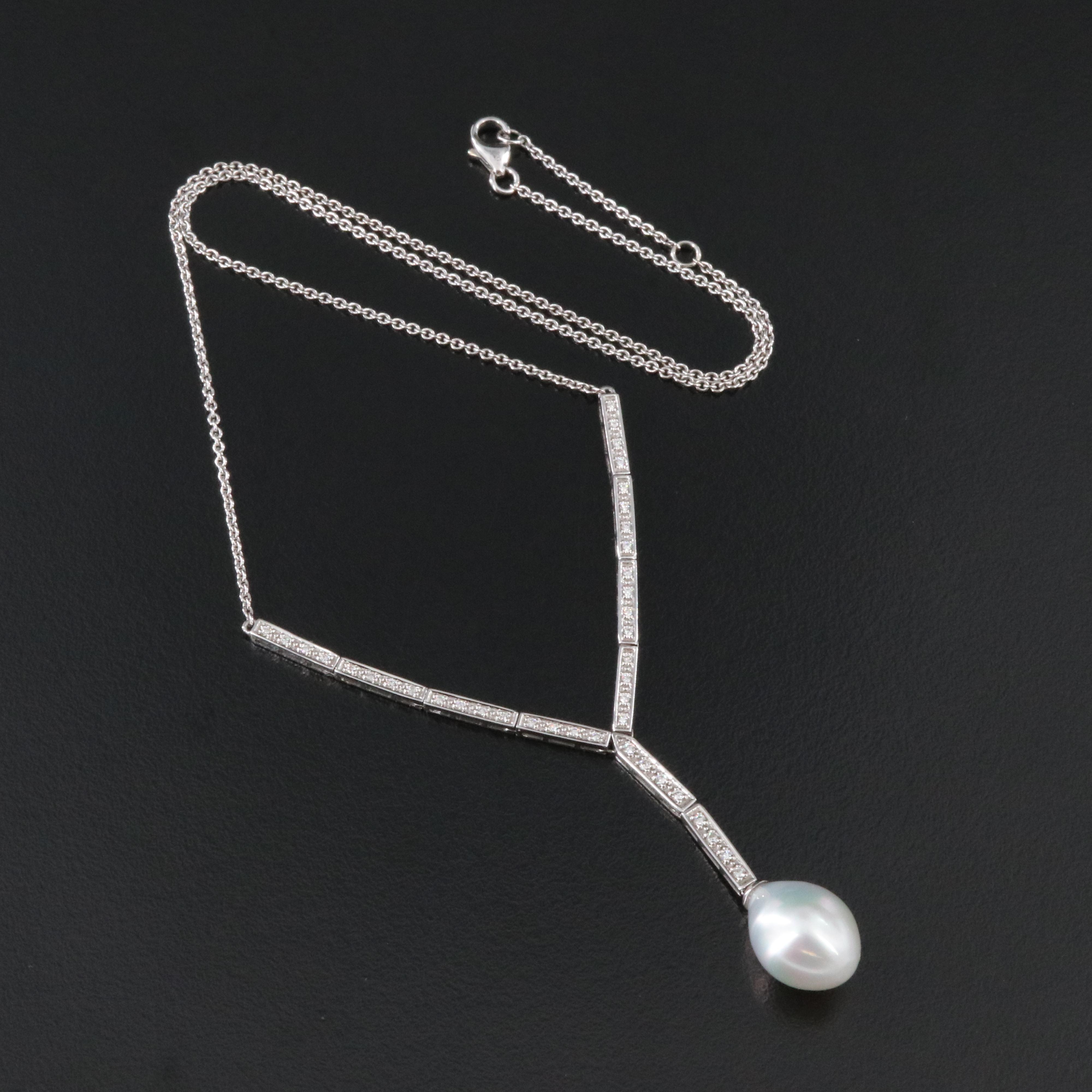 14K Pearl and Diamond Y Necklace