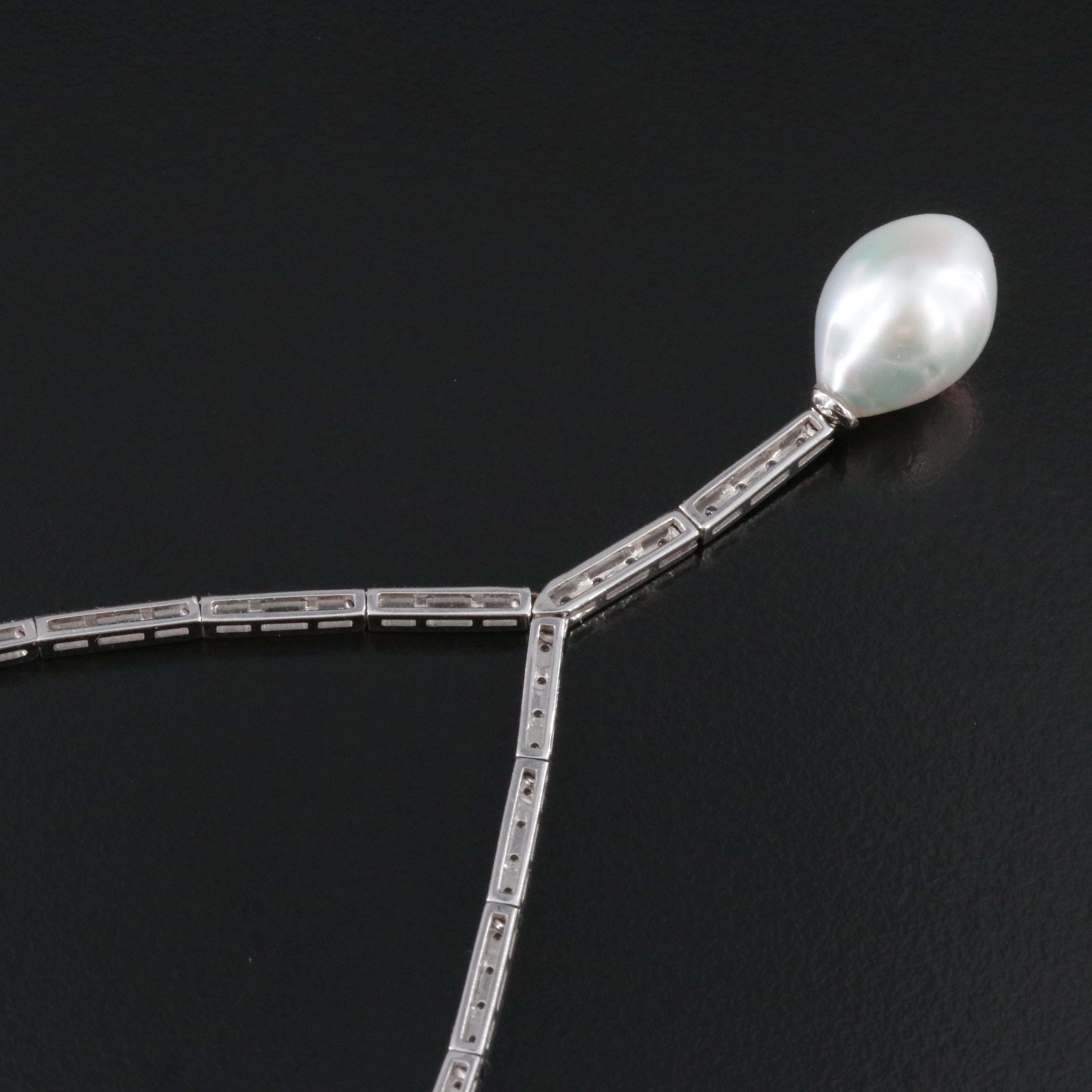 14K Pearl and Diamond Y Necklace