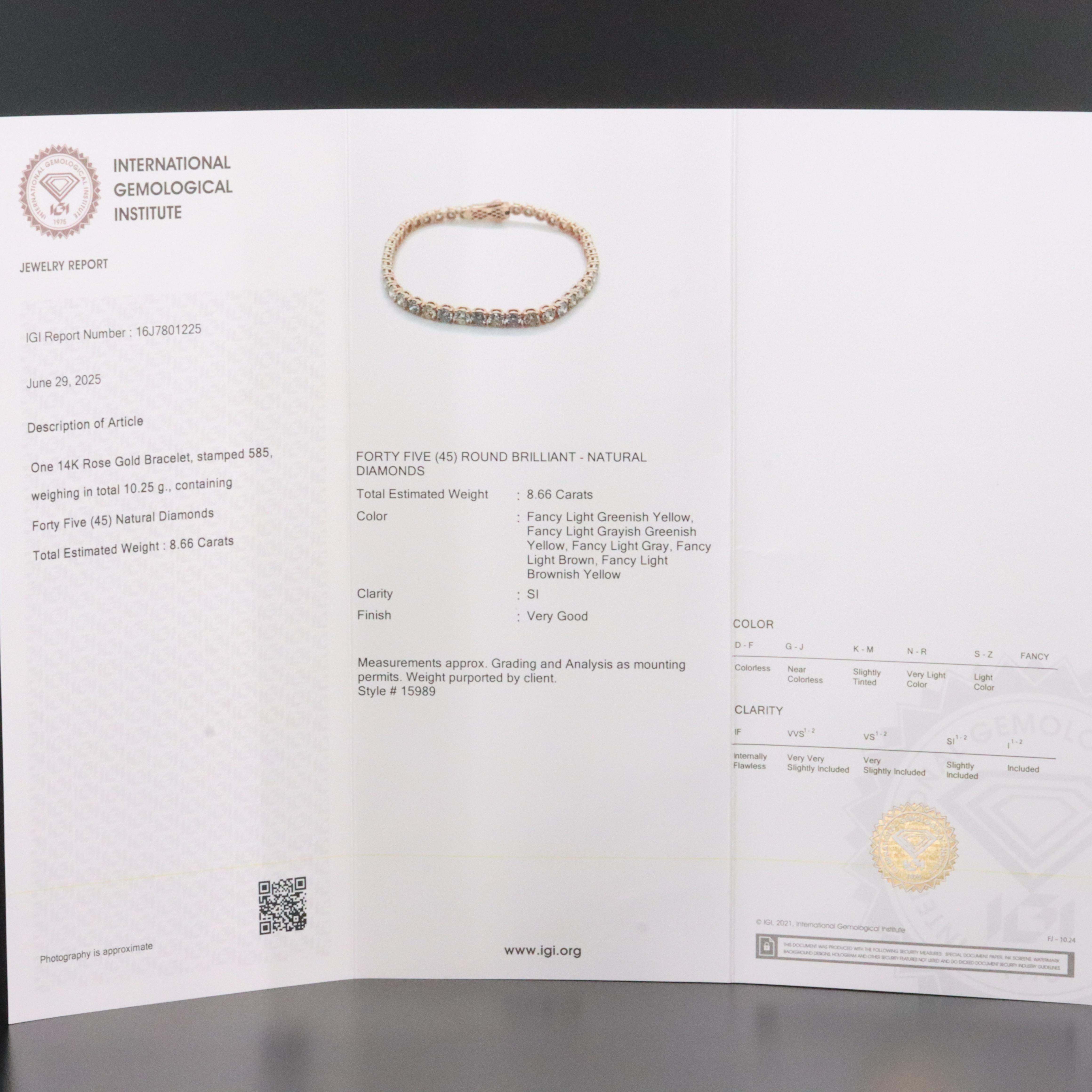 14K 8.66 CTW Diamond Bracelet with IGI Jewelry Report