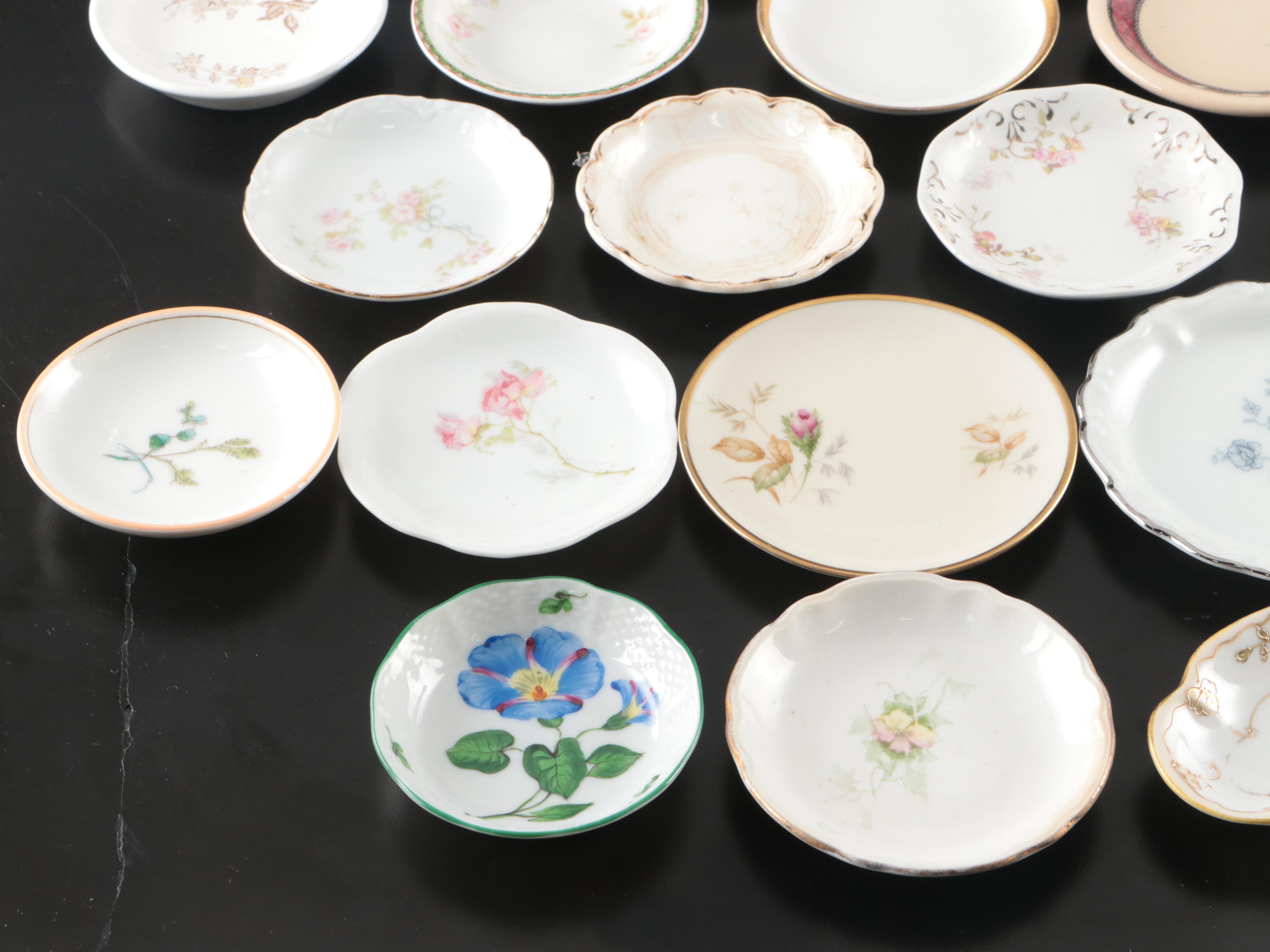 Victorian Flow Blue with Other Ceramic Butterpats and Small Dishes