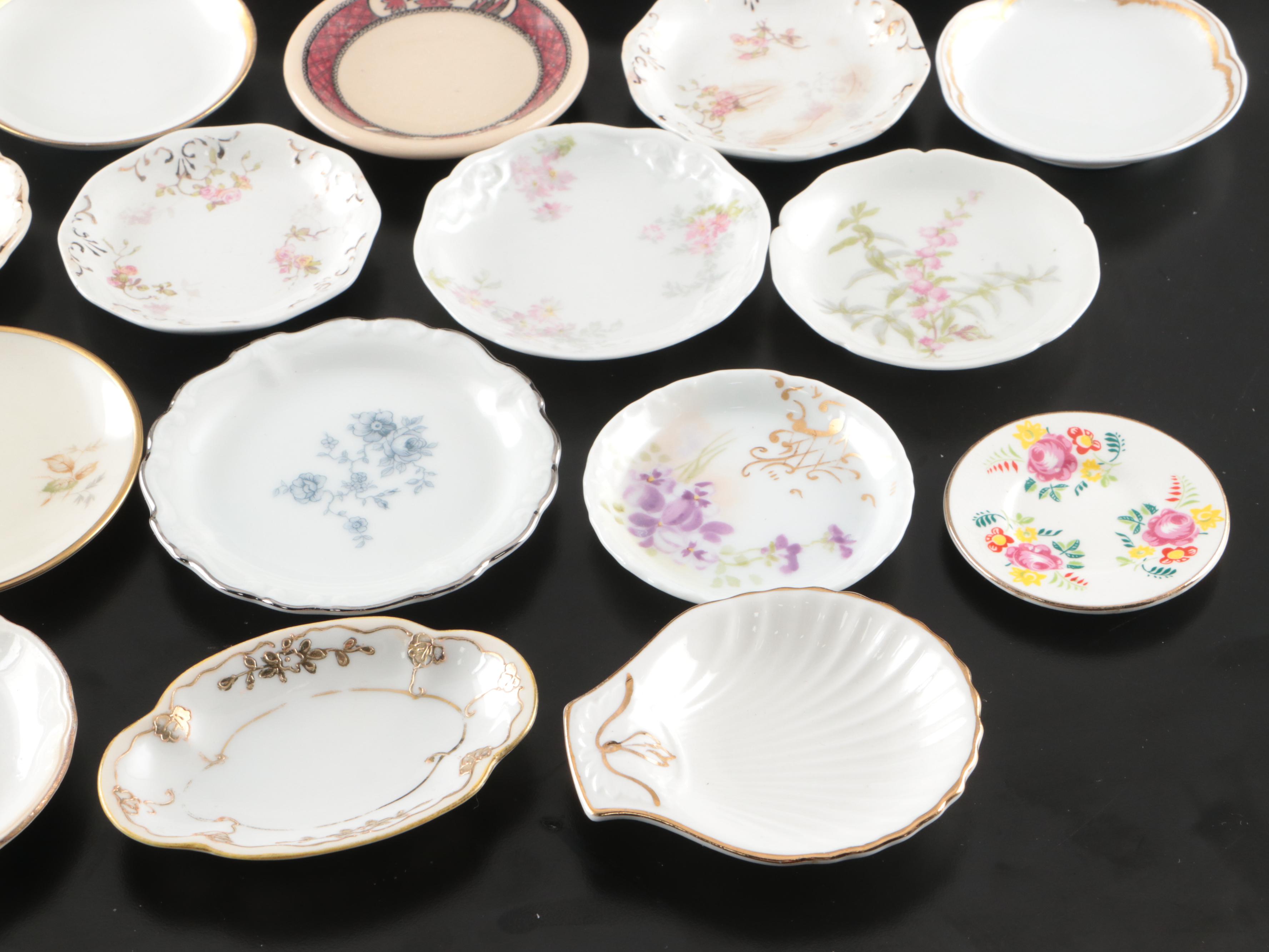 Victorian Flow Blue with Other Ceramic Butterpats and Small Dishes