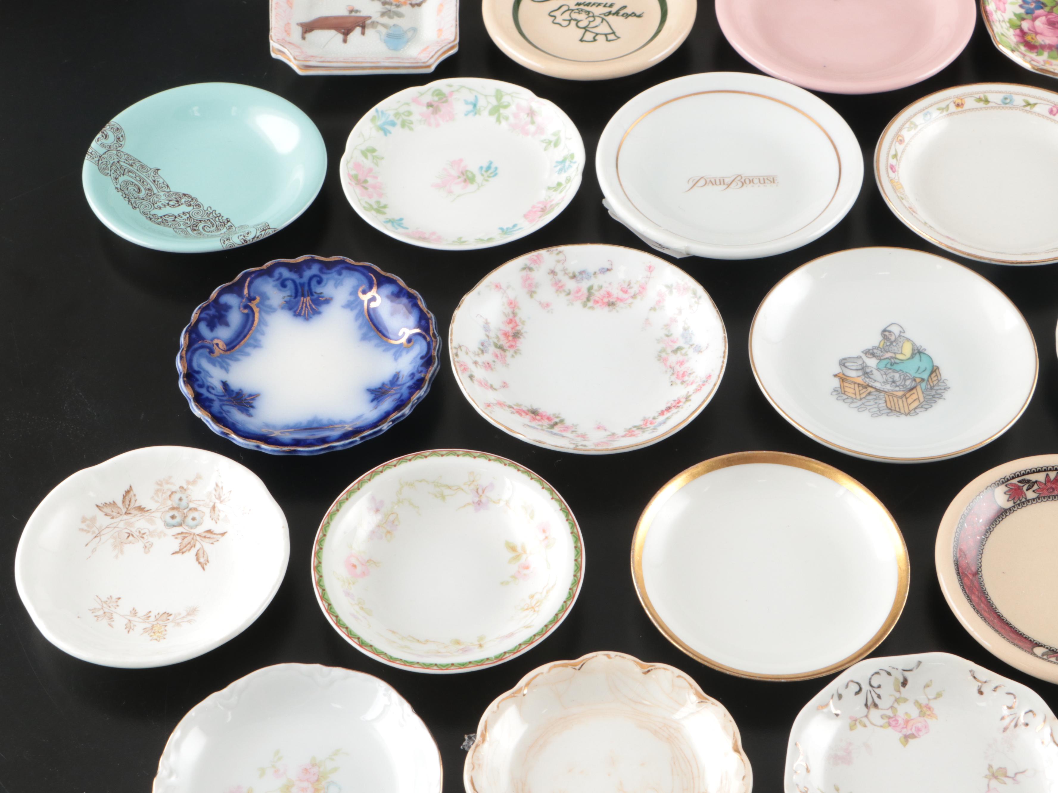 Victorian Flow Blue with Other Ceramic Butterpats and Small Dishes