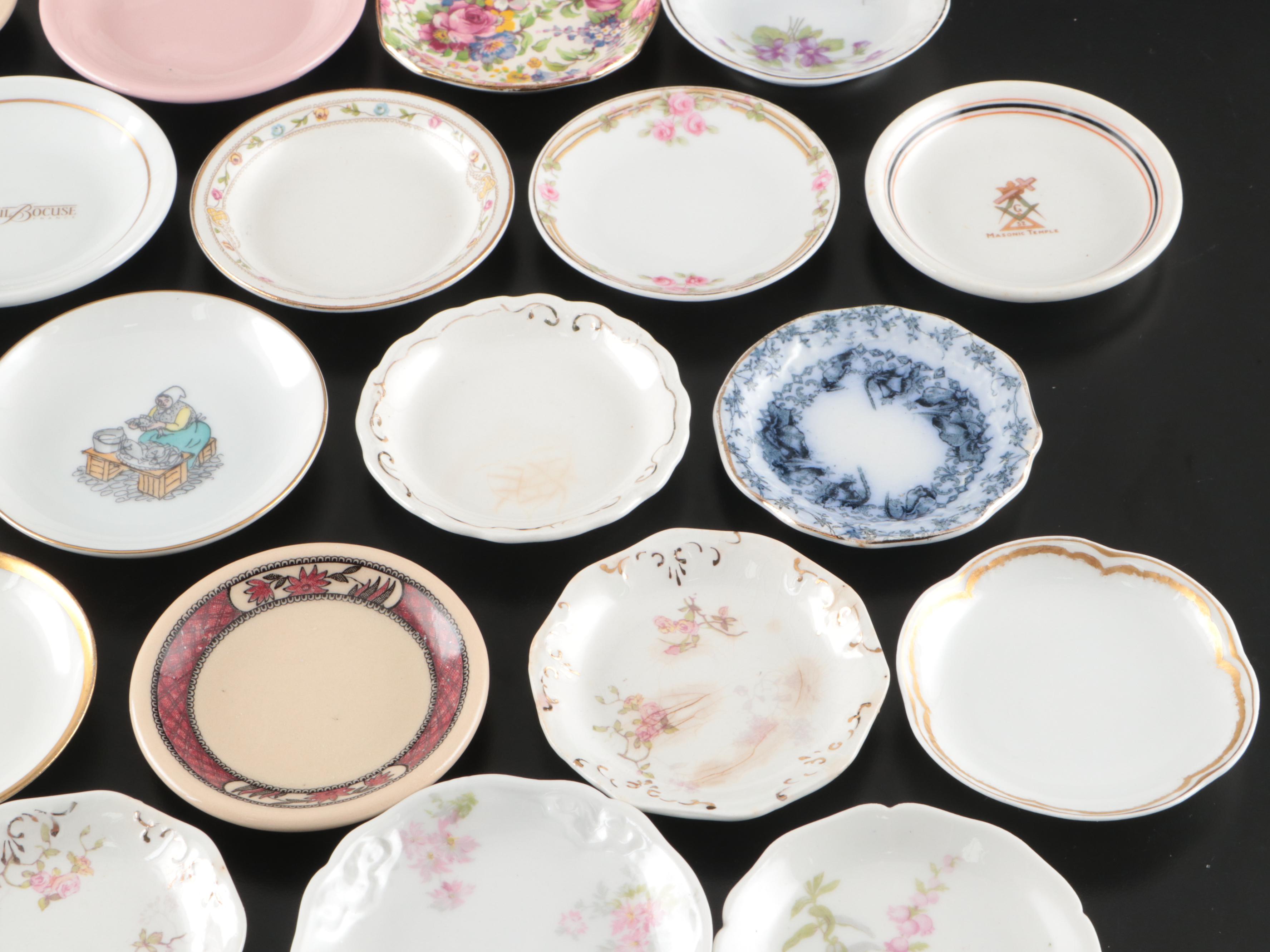 Victorian Flow Blue with Other Ceramic Butterpats and Small Dishes