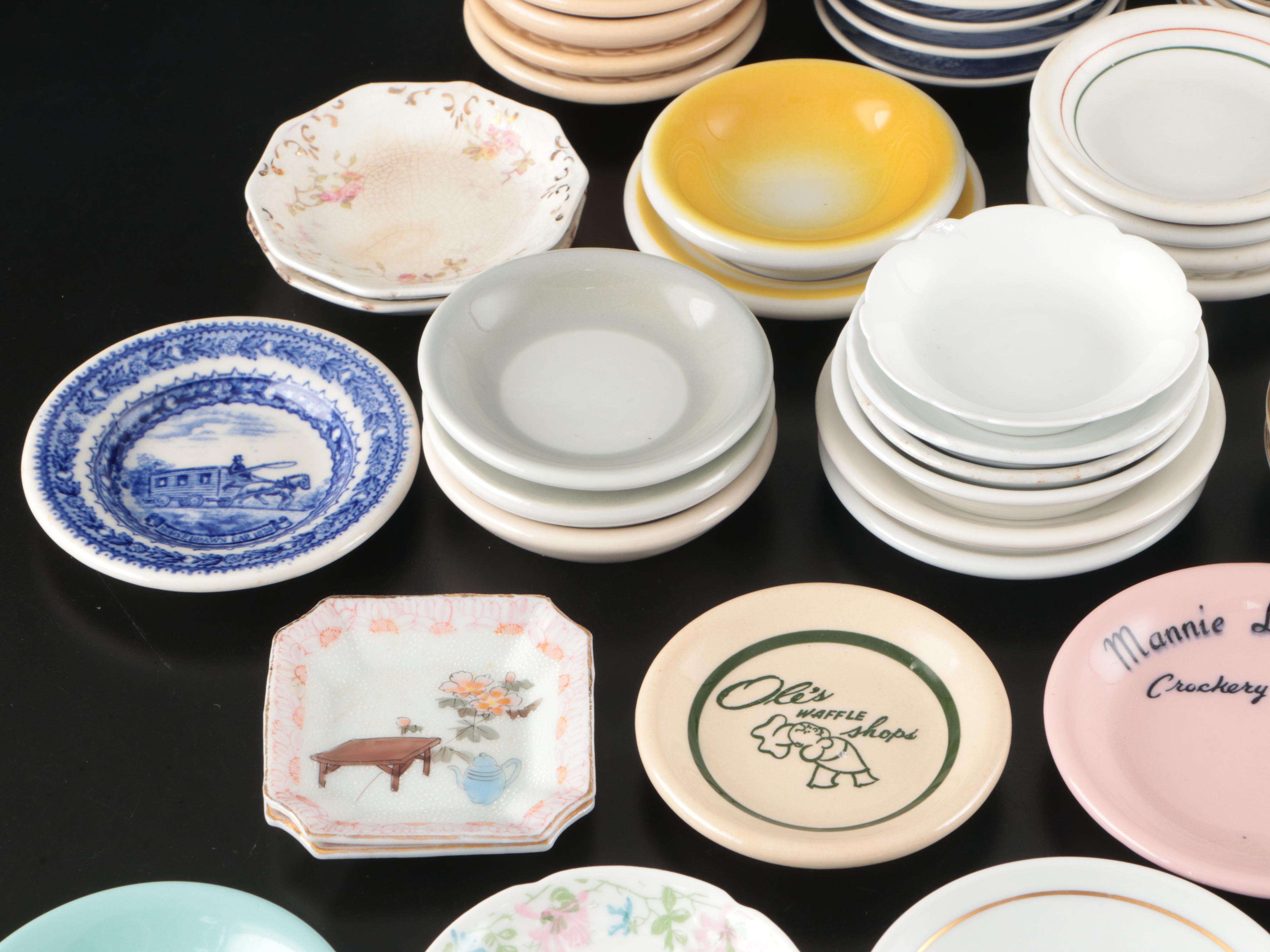 Victorian Flow Blue with Other Ceramic Butterpats and Small Dishes