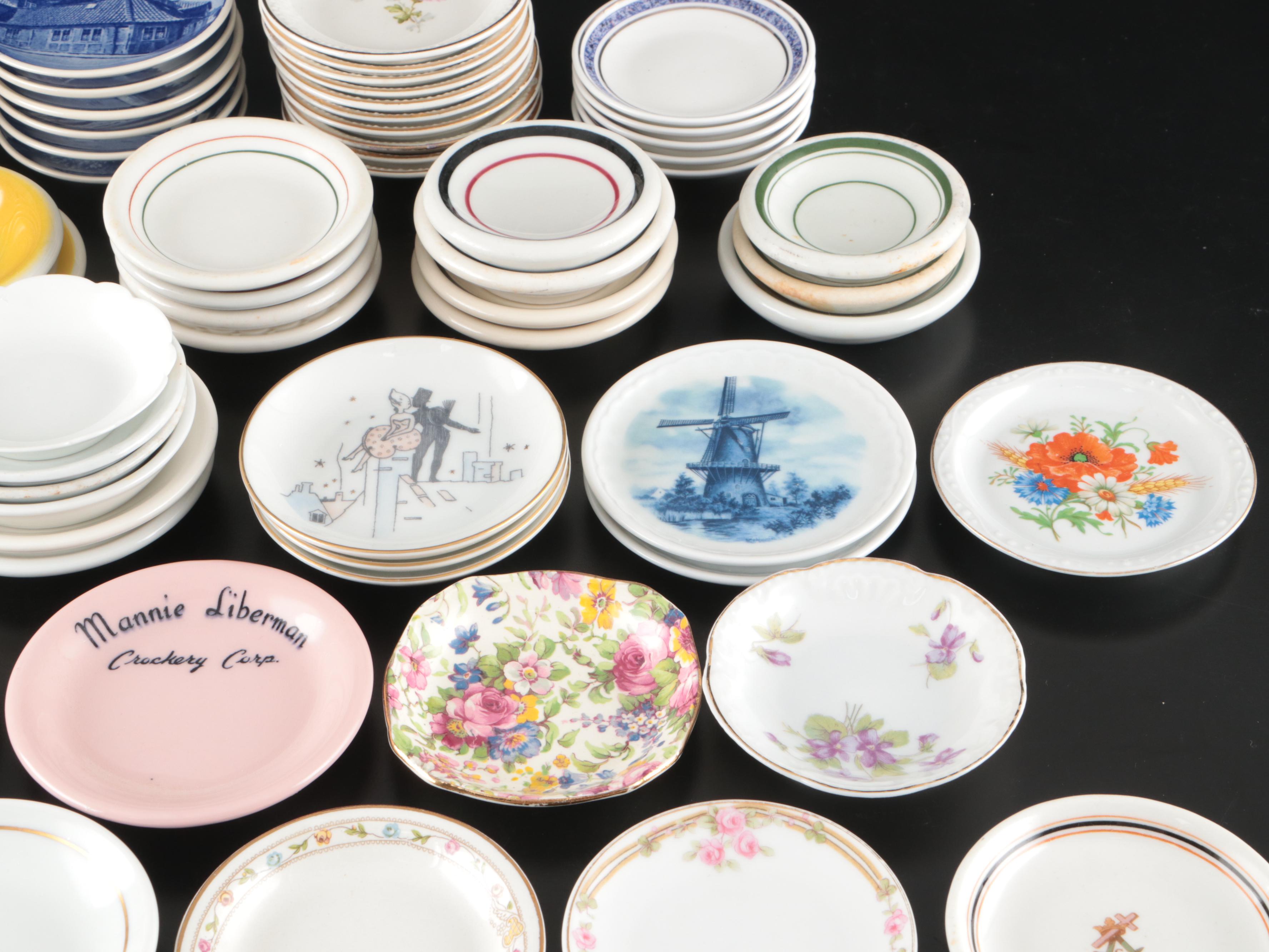 Victorian Flow Blue with Other Ceramic Butterpats and Small Dishes