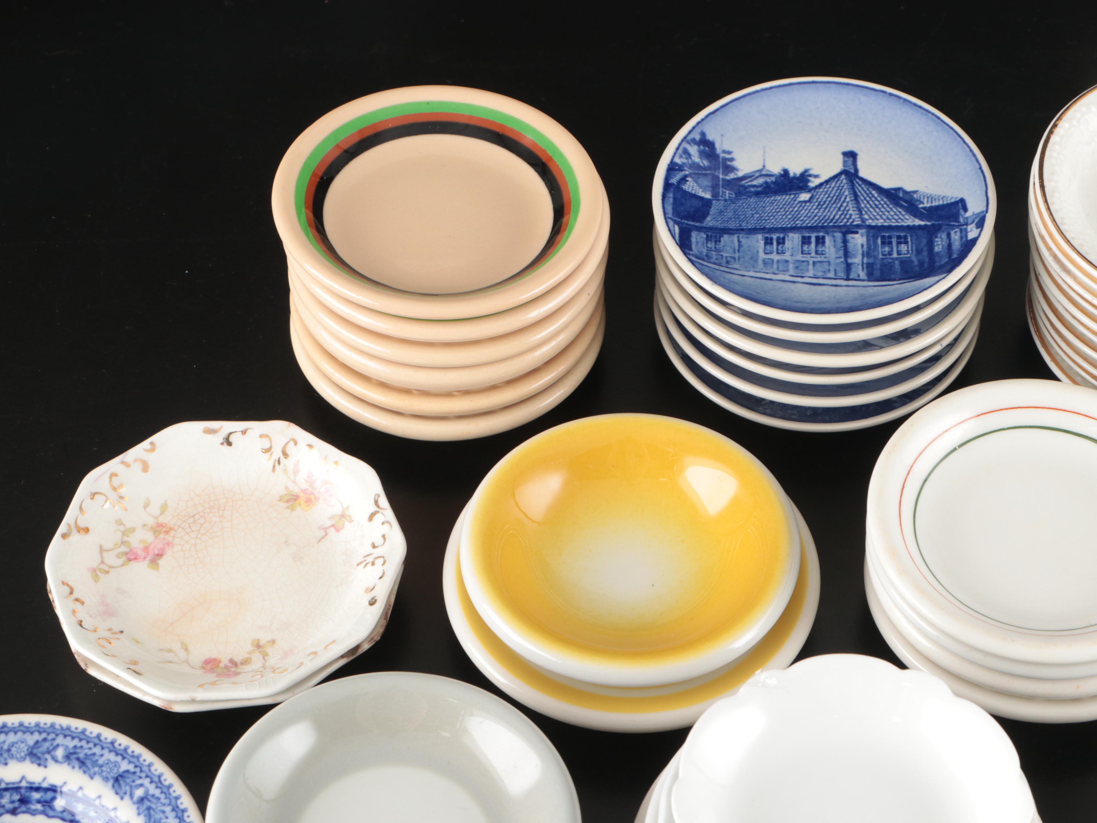 Victorian Flow Blue with Other Ceramic Butterpats and Small Dishes
