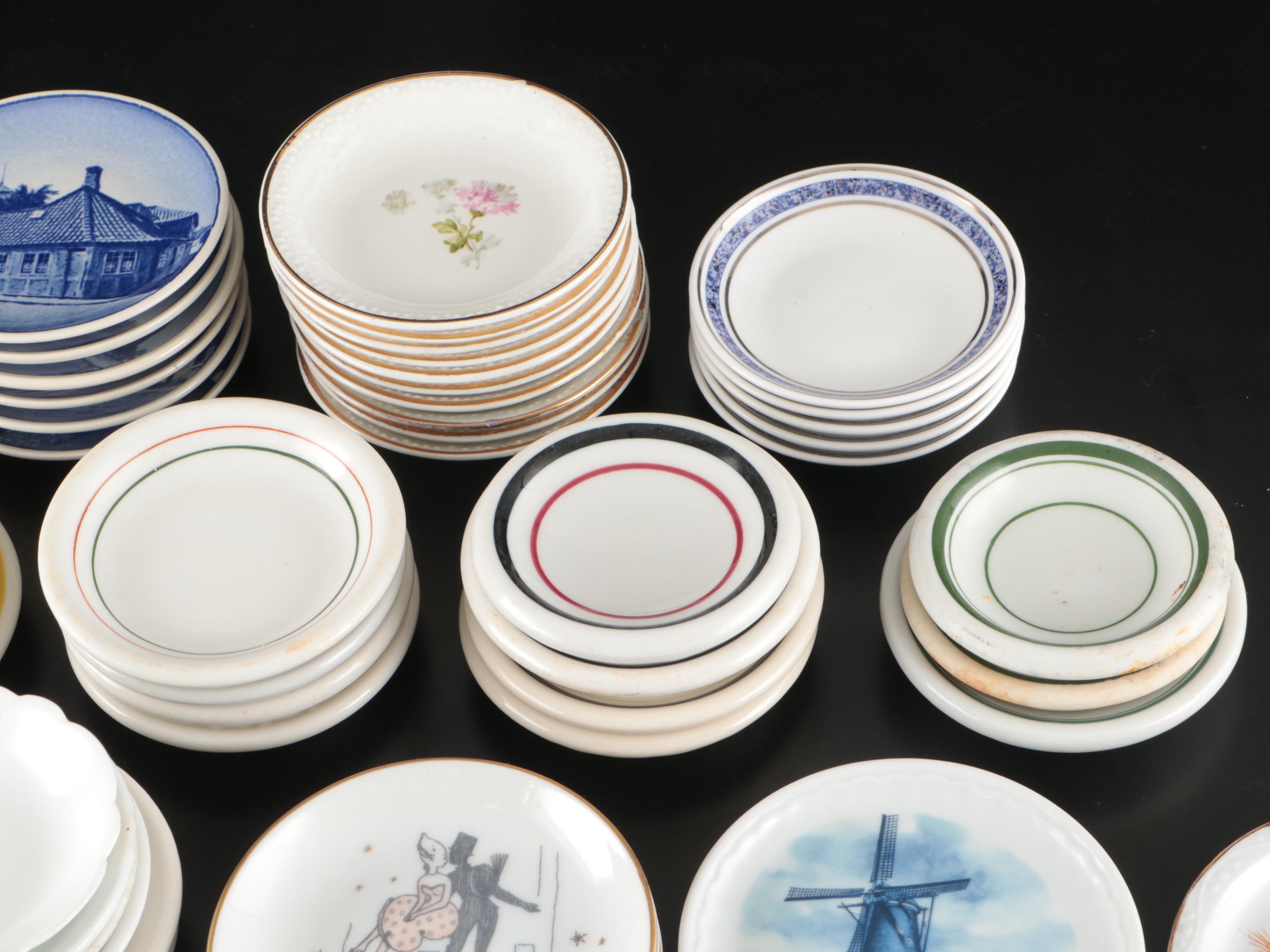 Victorian Flow Blue with Other Ceramic Butterpats and Small Dishes