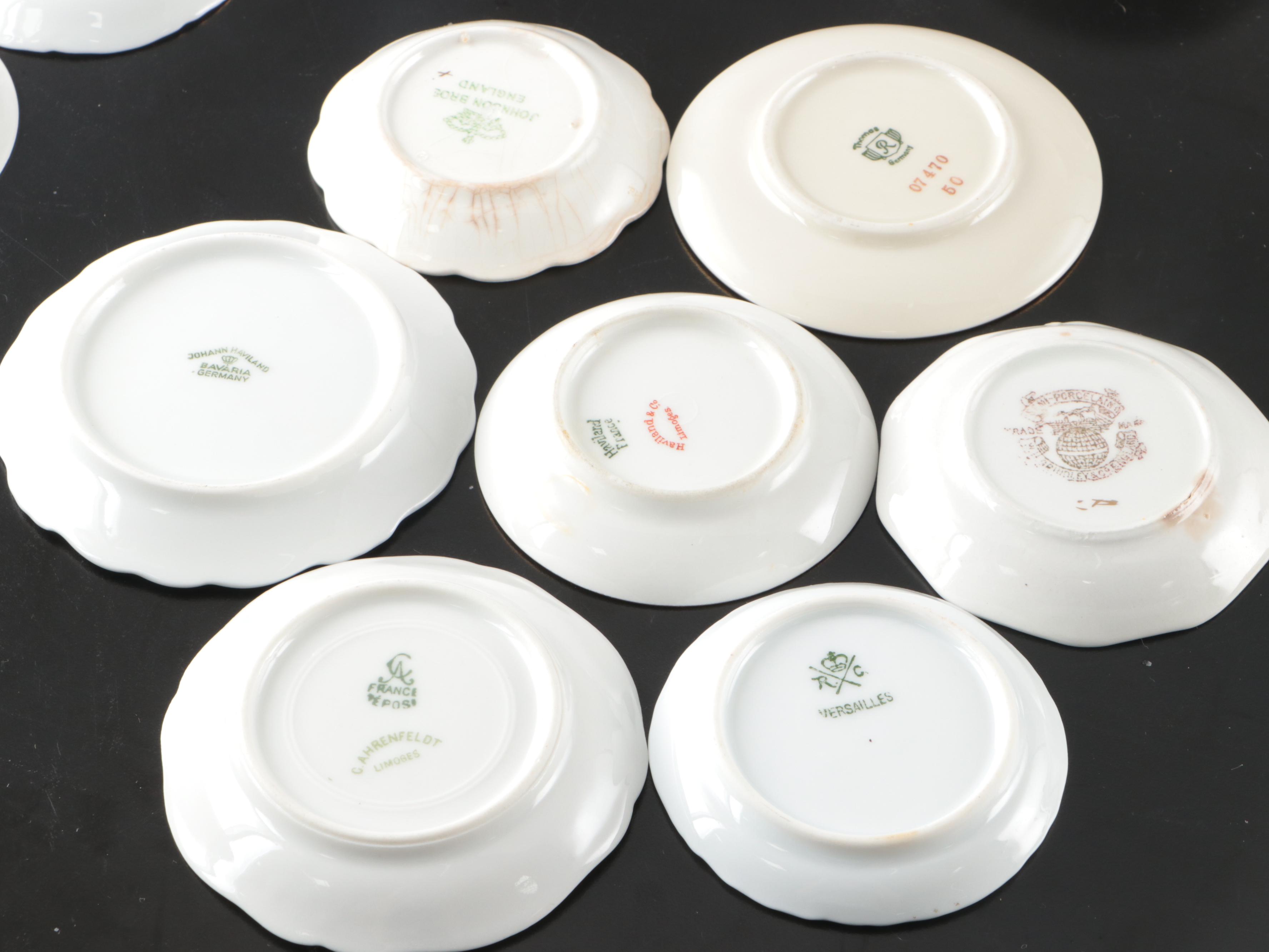 Victorian Flow Blue with Other Ceramic Butterpats and Small Dishes