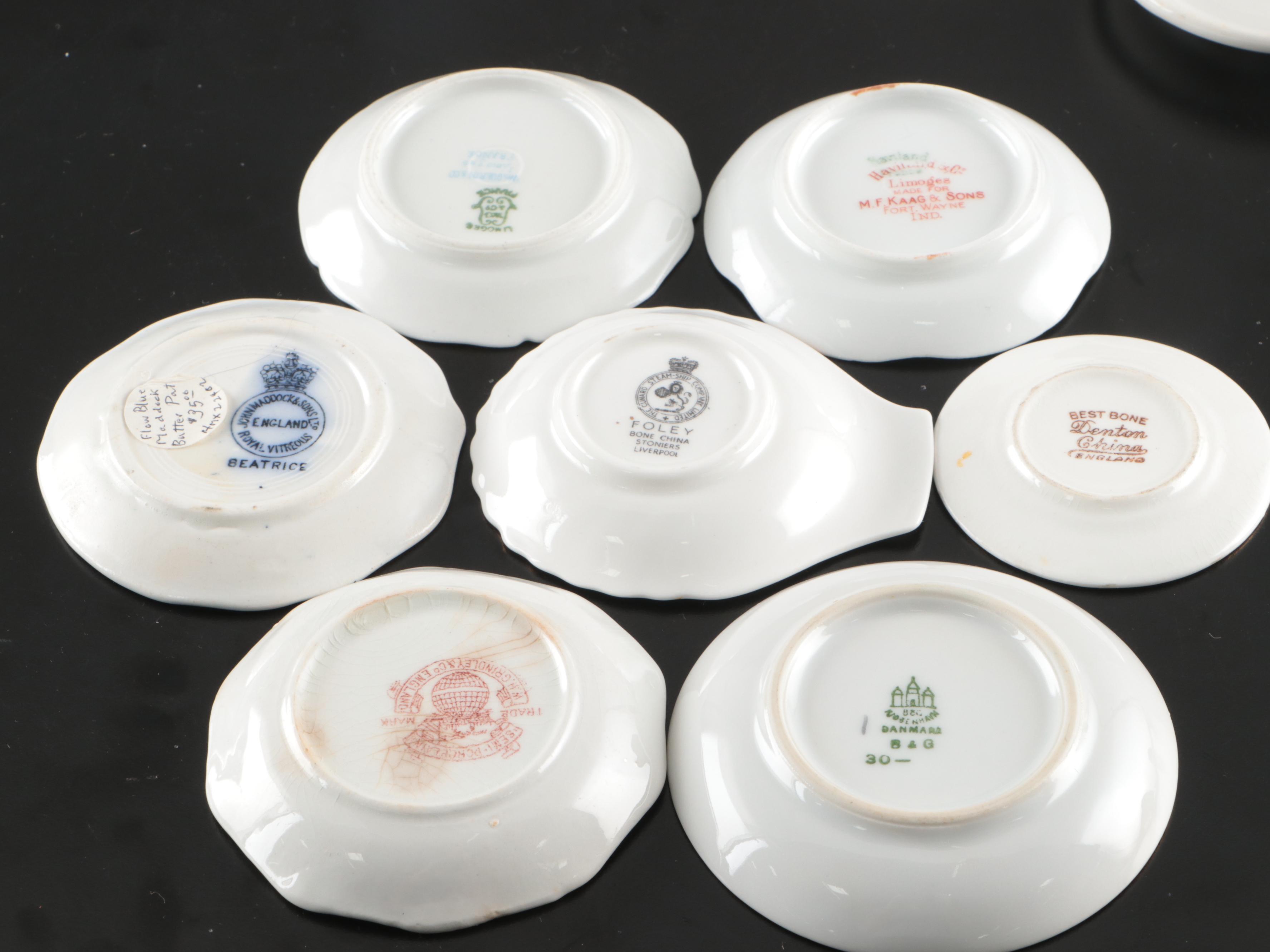 Victorian Flow Blue with Other Ceramic Butterpats and Small Dishes