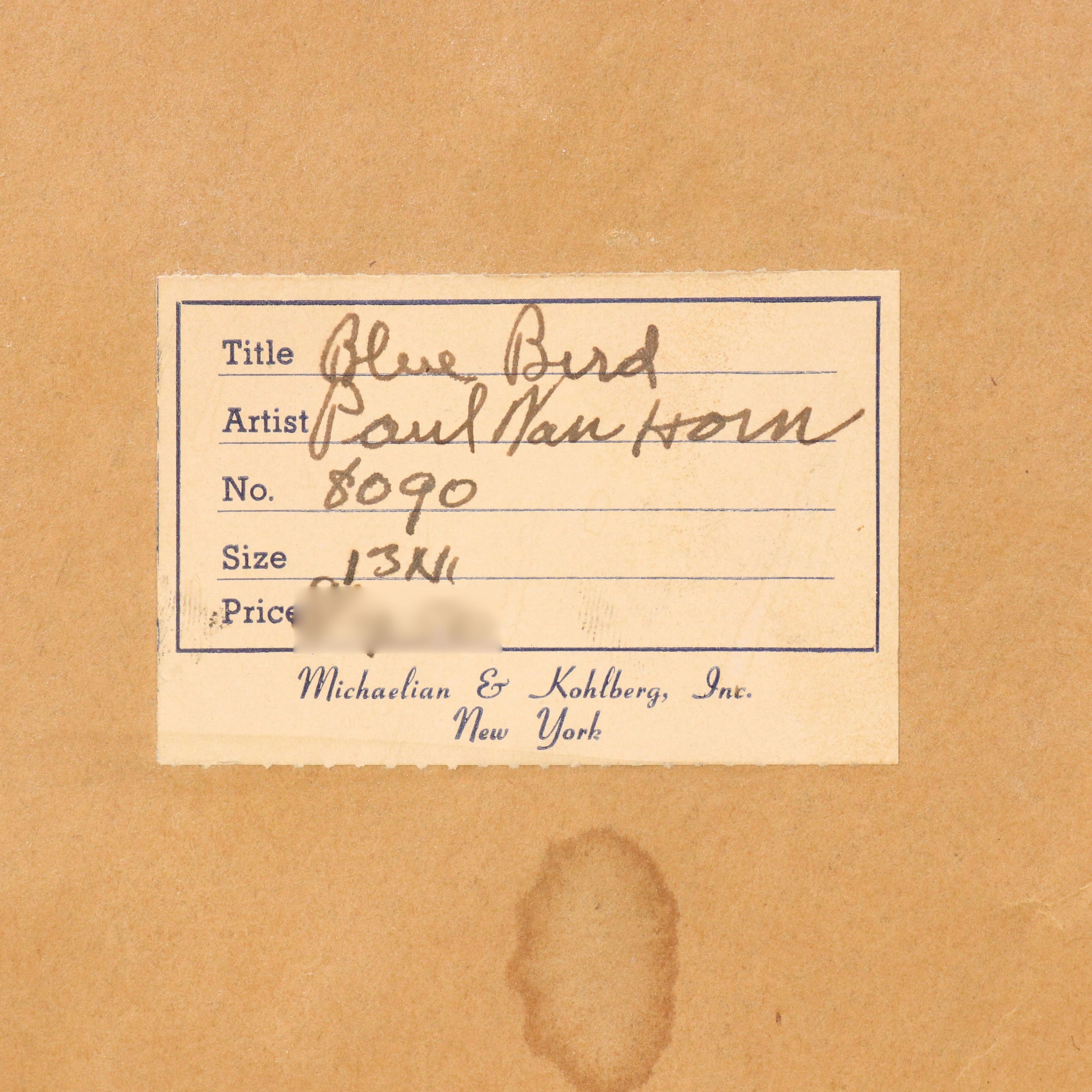 Paul Van Horn Watercolor Painting of Birds Nest in Tree "Blue Bird"