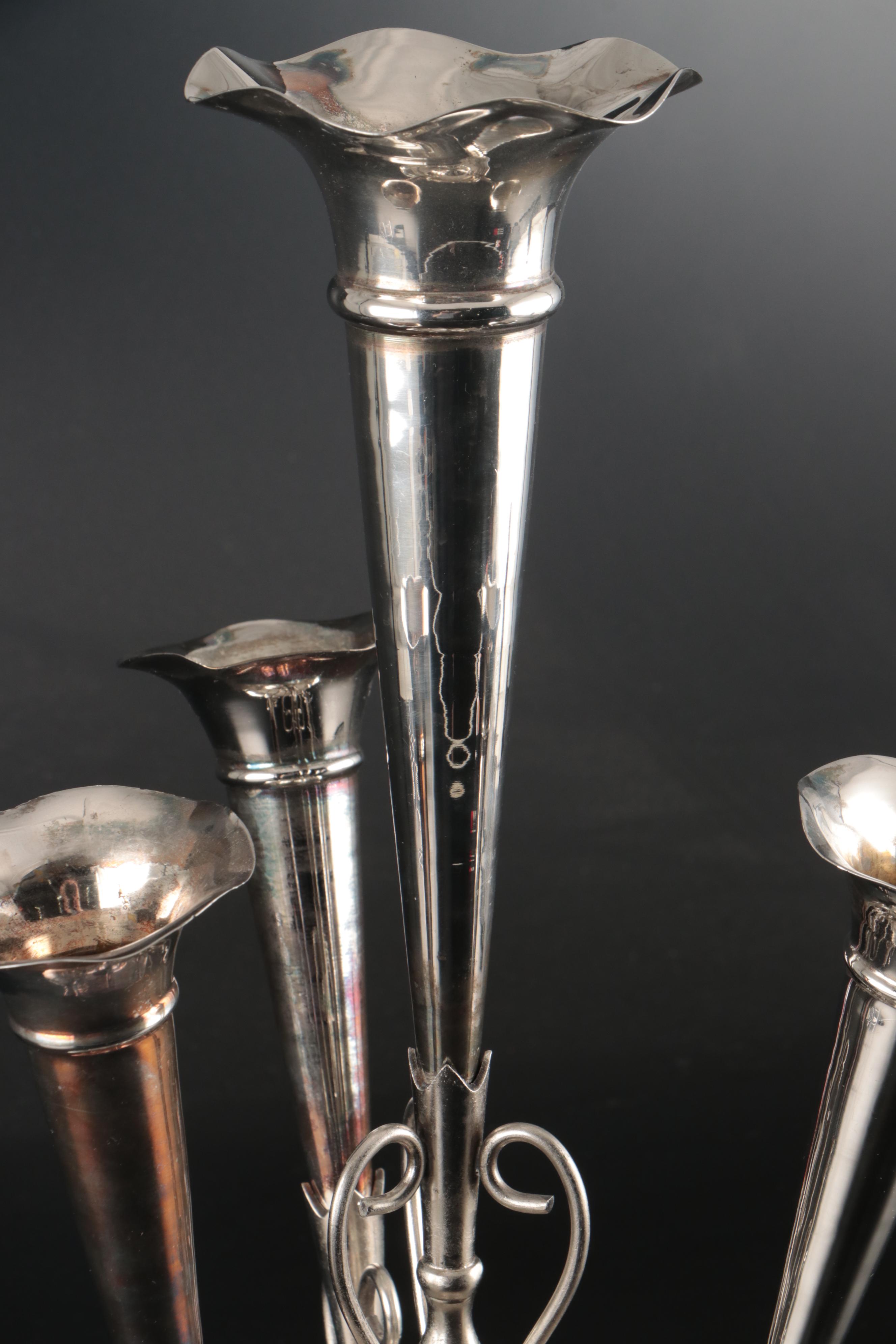 Art Nouveau Silver Plate and Metal Epergne Flower Vase, Early 20th Century