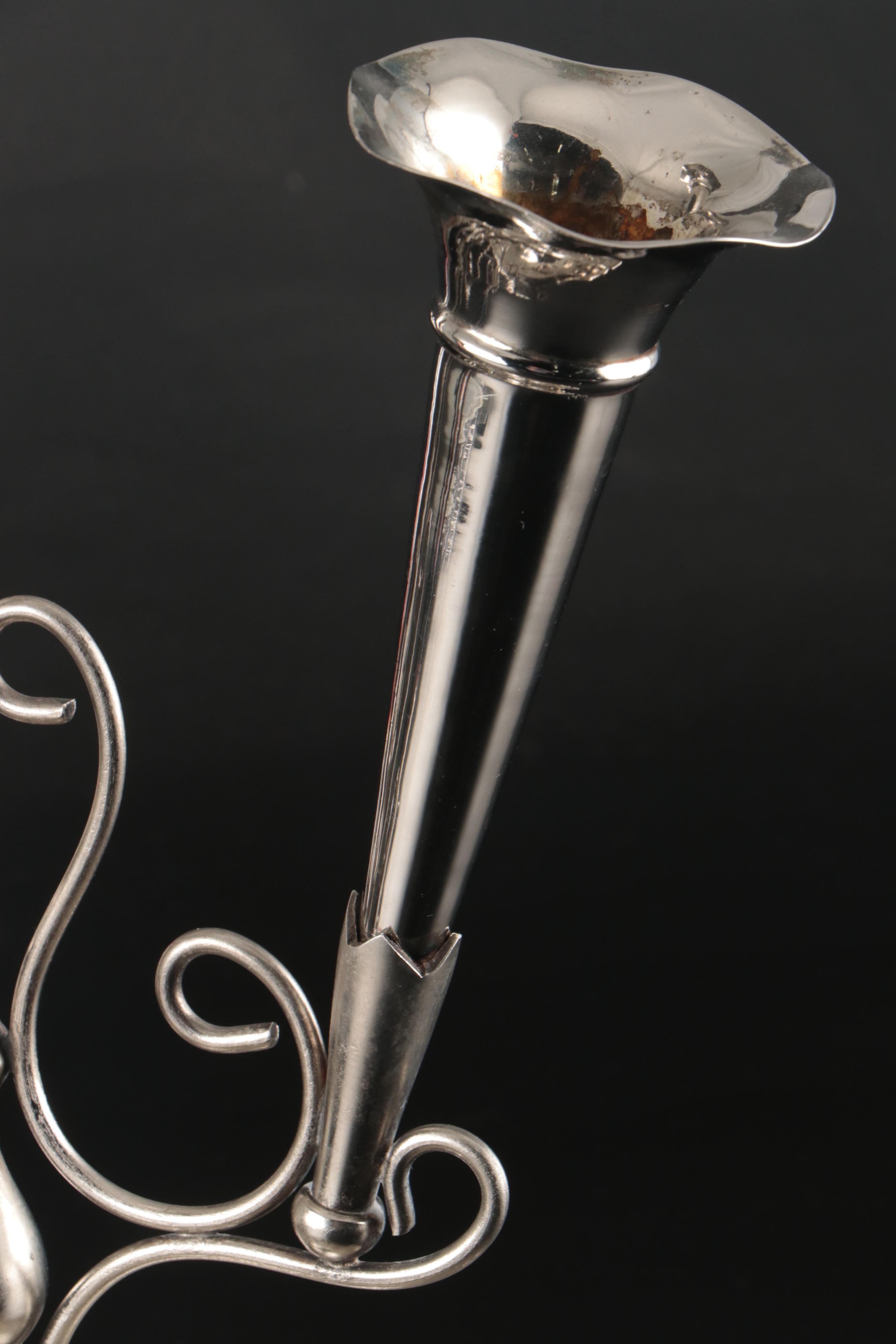 Art Nouveau Silver Plate and Metal Epergne Flower Vase, Early 20th Century