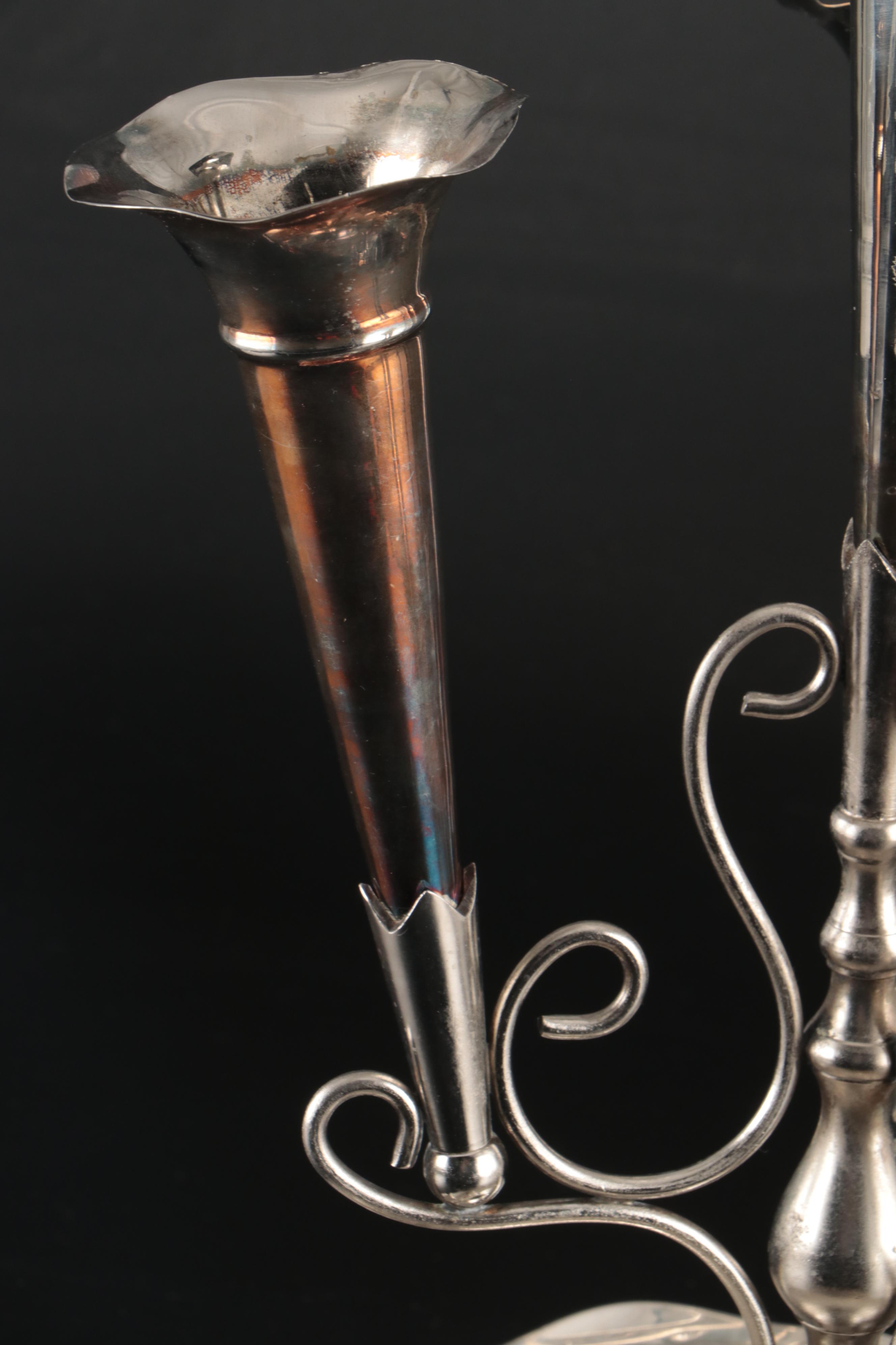 Art Nouveau Silver Plate and Metal Epergne Flower Vase, Early 20th Century
