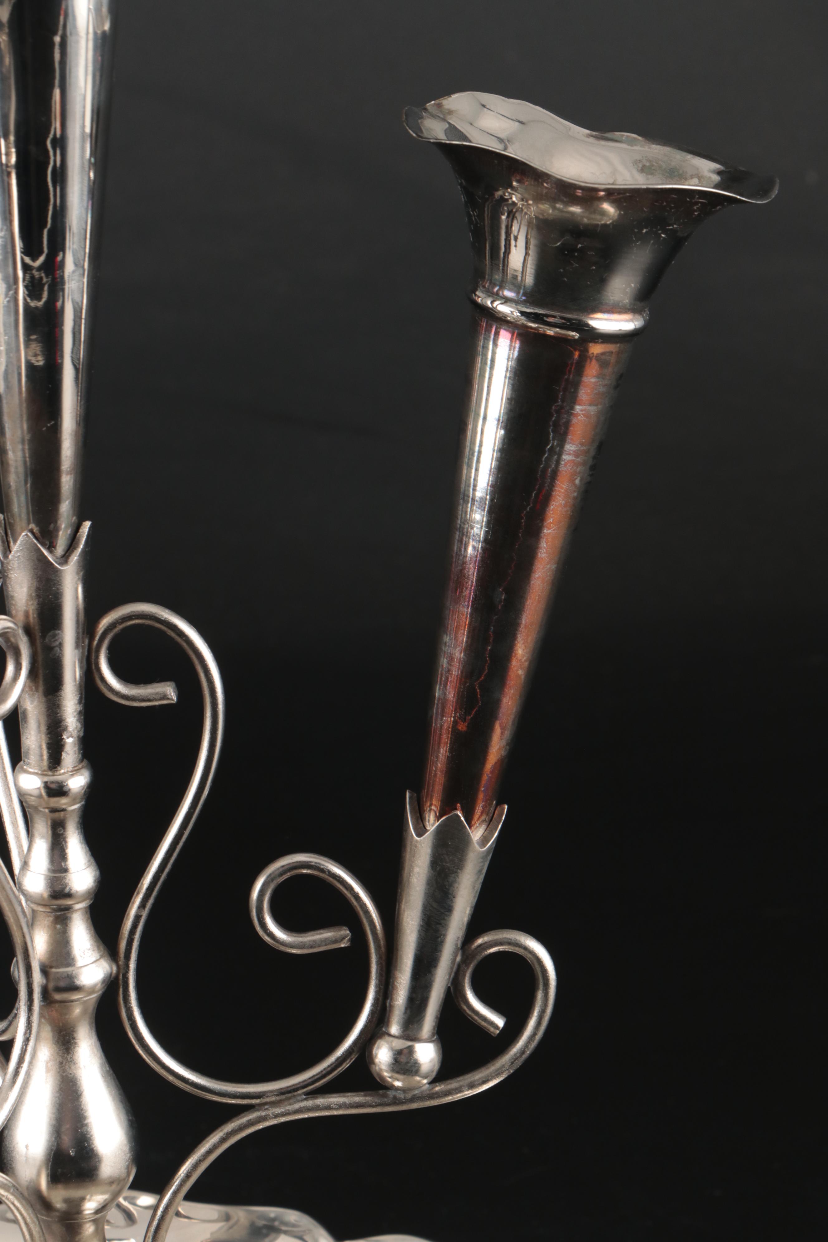 Art Nouveau Silver Plate and Metal Epergne Flower Vase, Early 20th Century