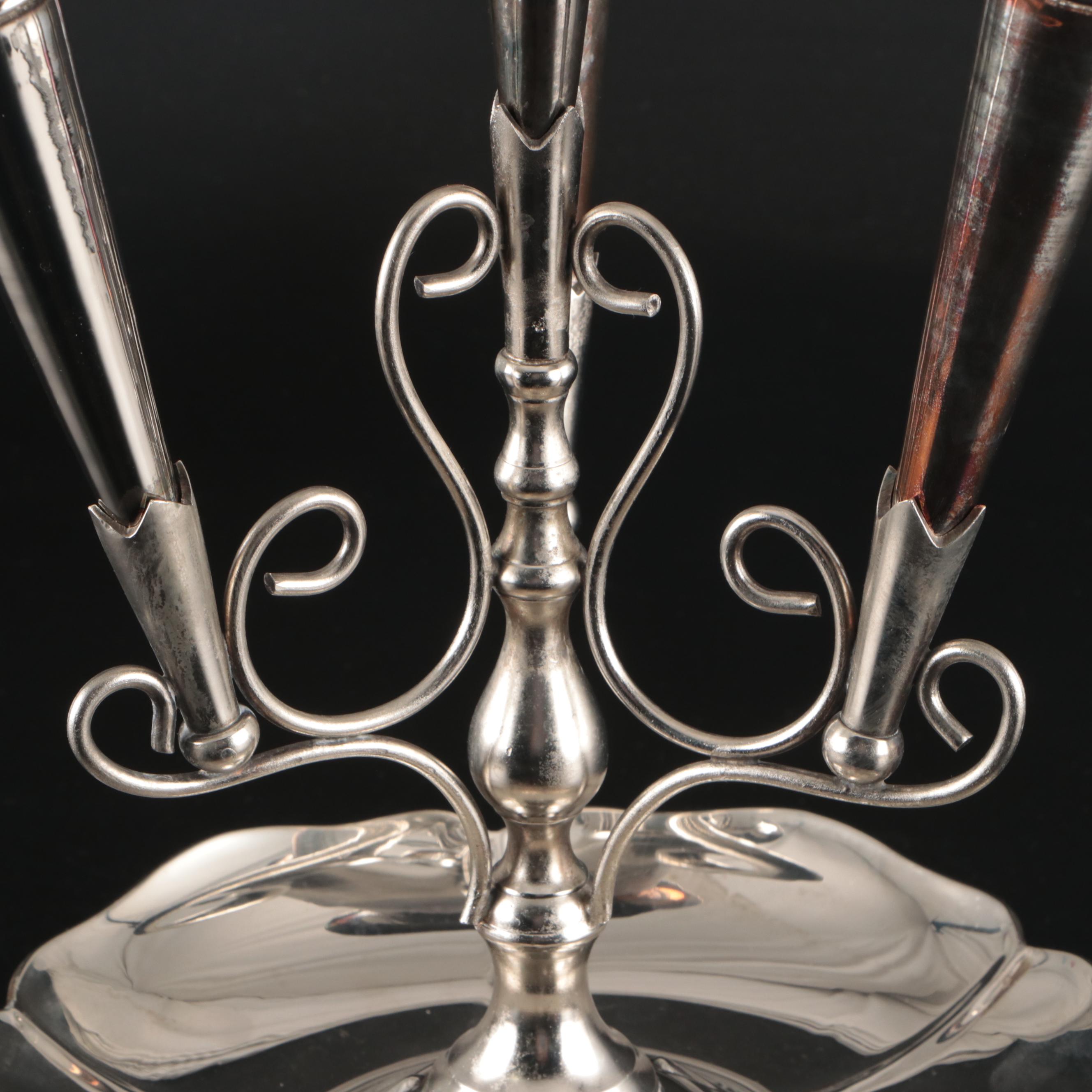 Art Nouveau Silver Plate and Metal Epergne Flower Vase, Early 20th Century