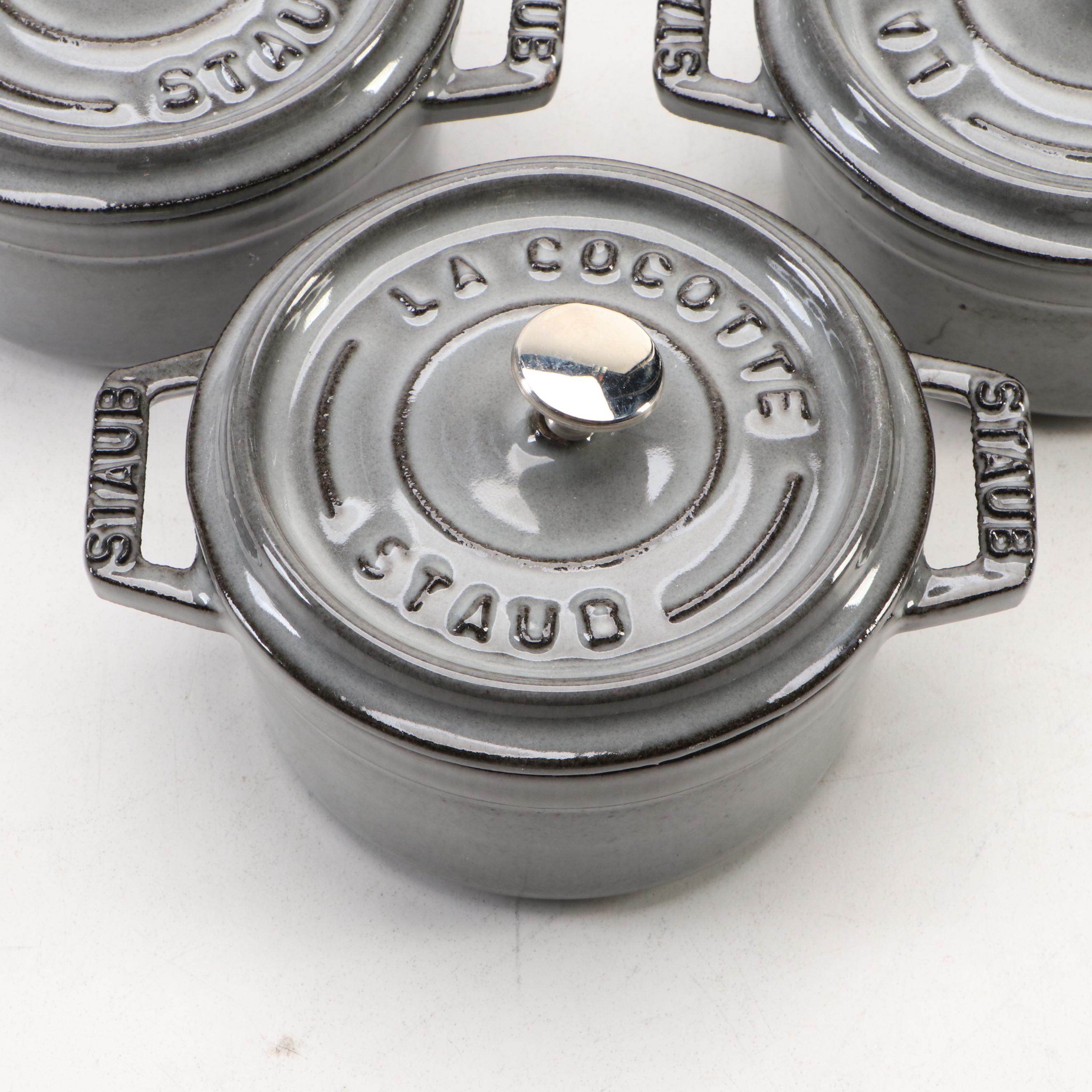 Staub Dark Blue and Gray Enameled Cast Iron Mini Cocottes