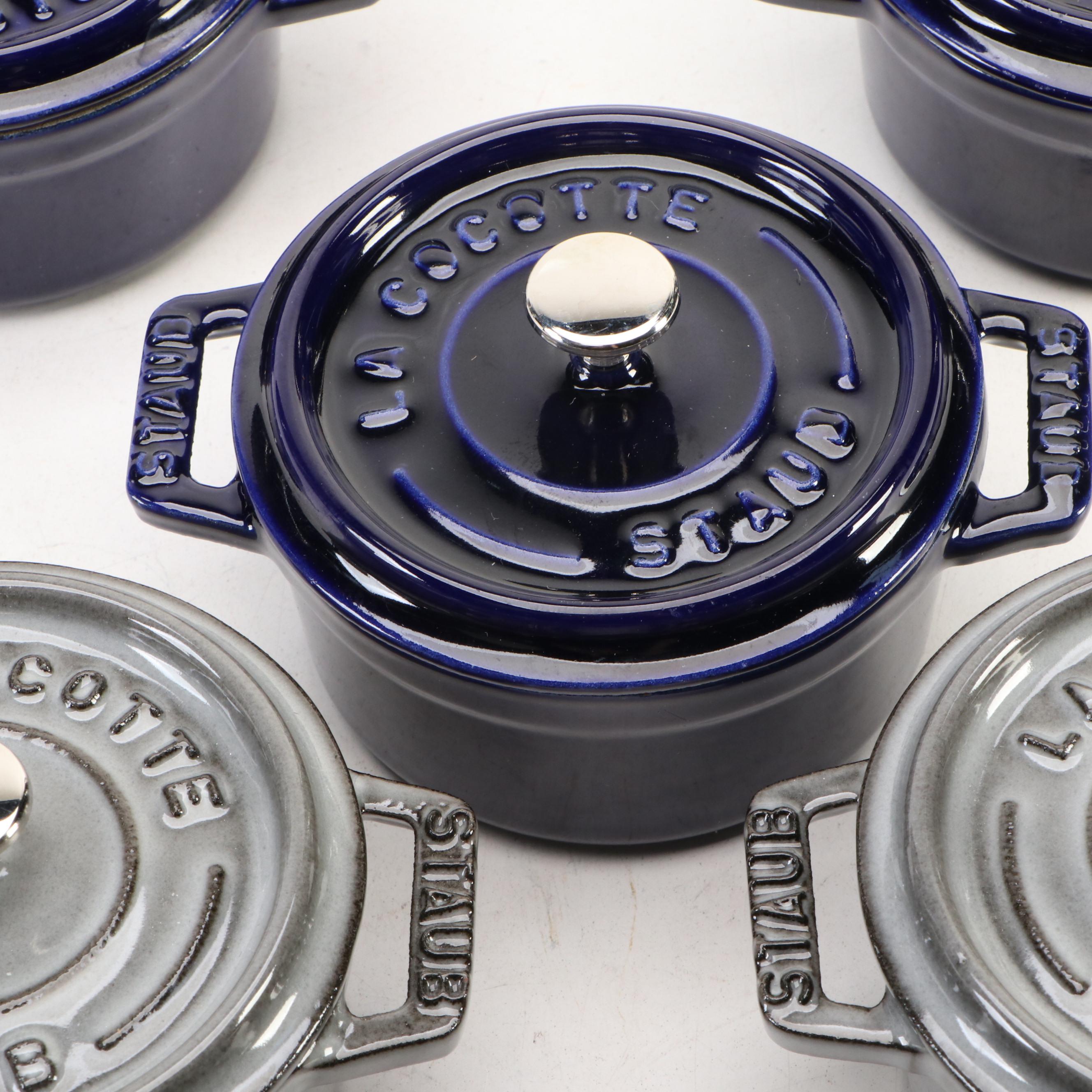 Staub Dark Blue and Gray Enameled Cast Iron Mini Cocottes