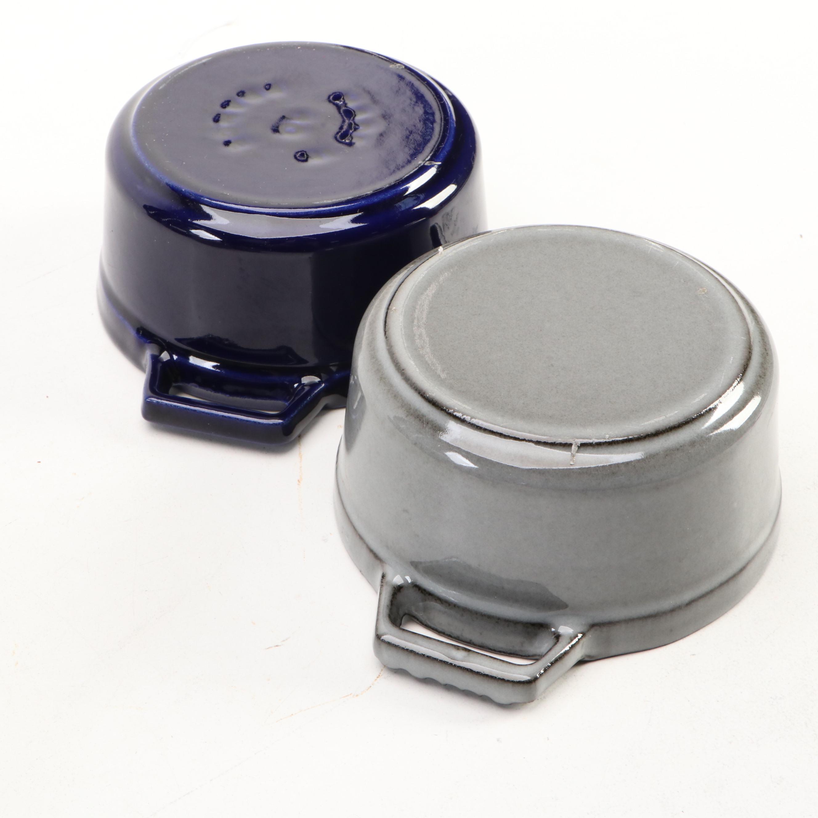Staub Dark Blue and Gray Enameled Cast Iron Mini Cocottes
