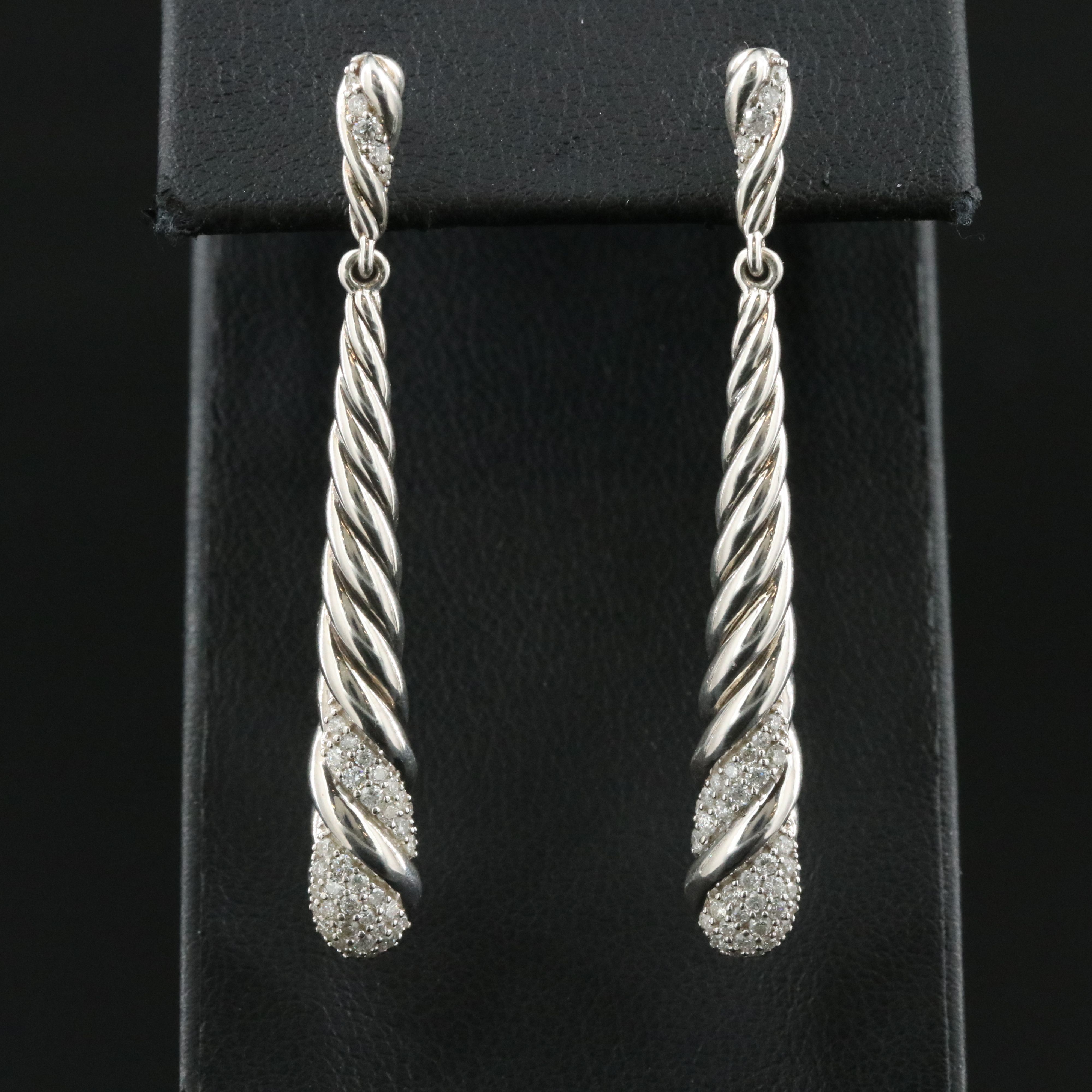 David Yurman Sterling 0.68 CTW Diamond Cable Drop Earrings