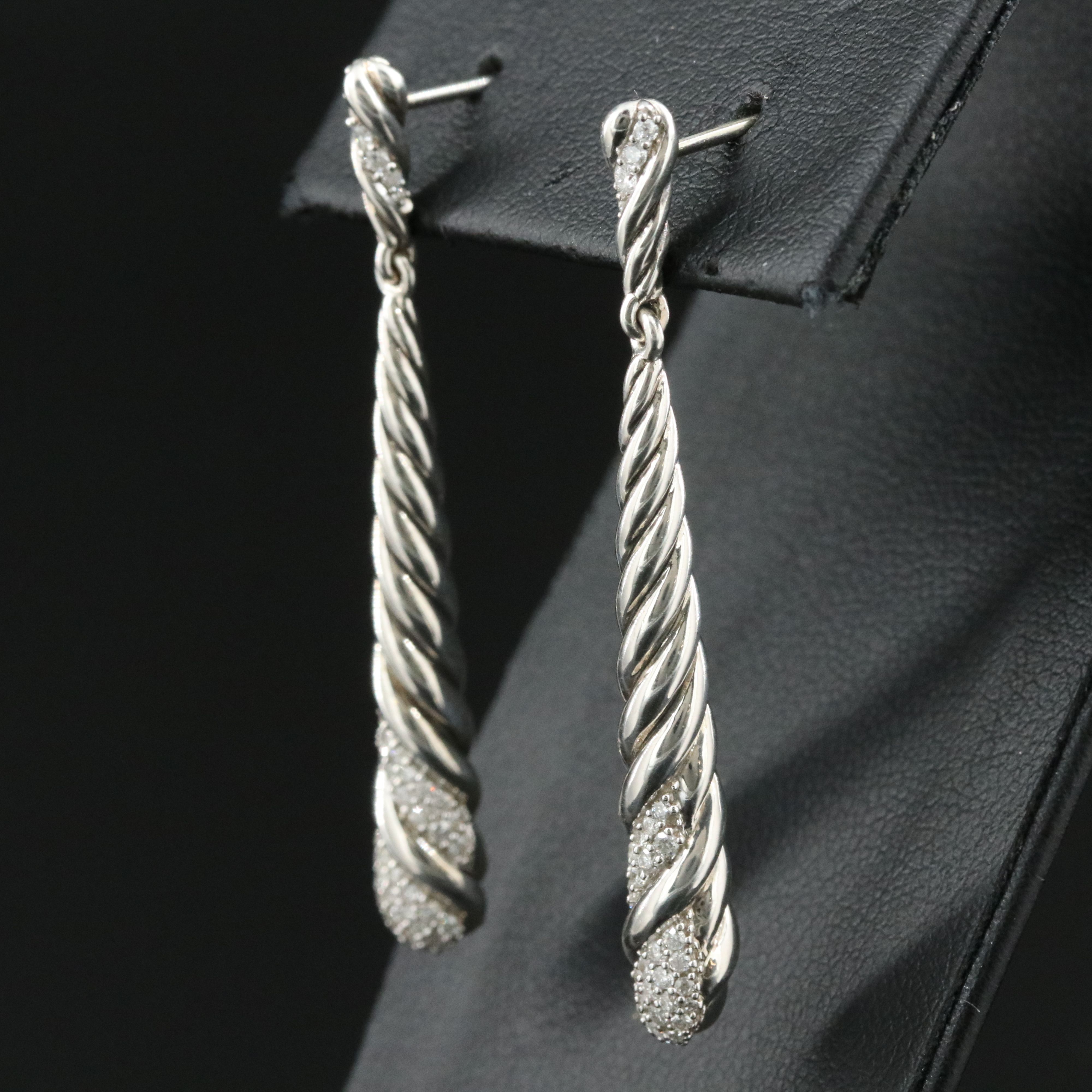 David Yurman Sterling 0.68 CTW Diamond Cable Drop Earrings
