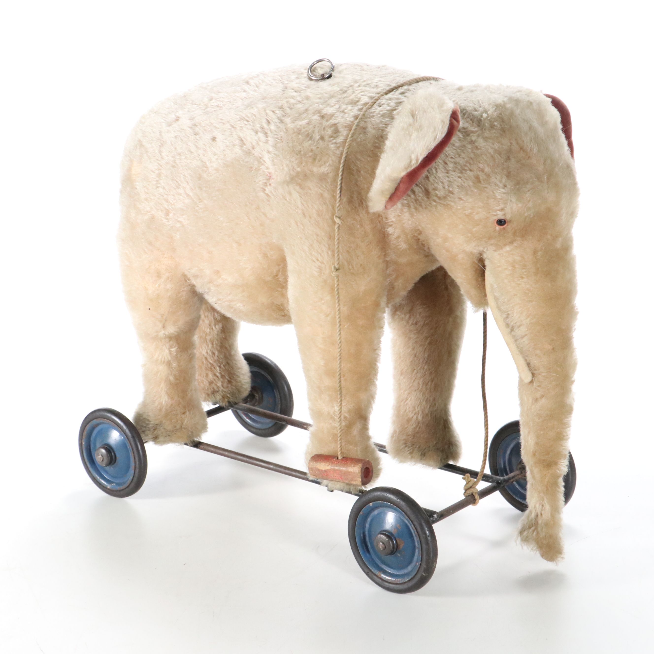 Steiff Mohair Elephant on Wheels Pull Toy, Mid-20th Century