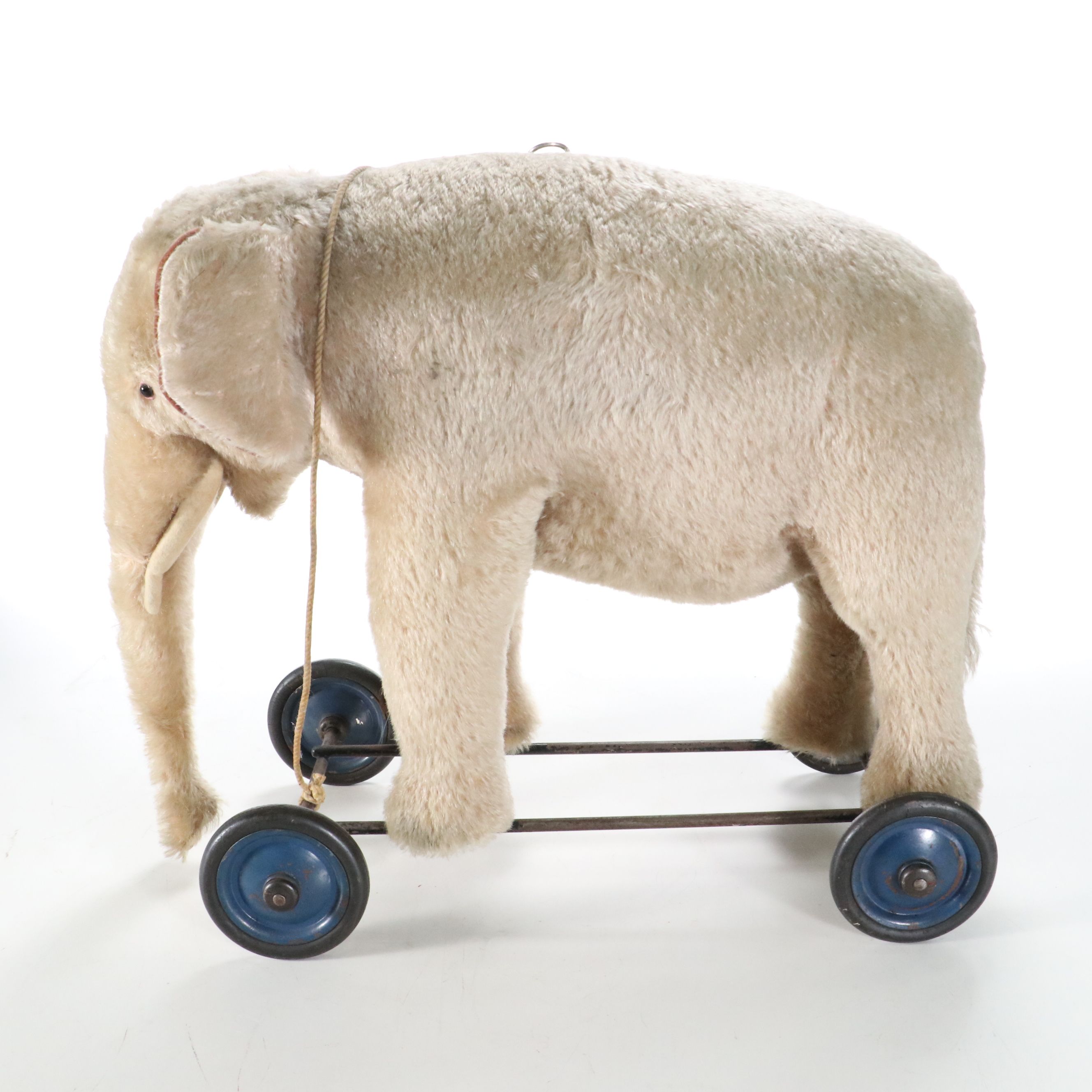 Steiff Mohair Elephant on Wheels Pull Toy, Mid-20th Century