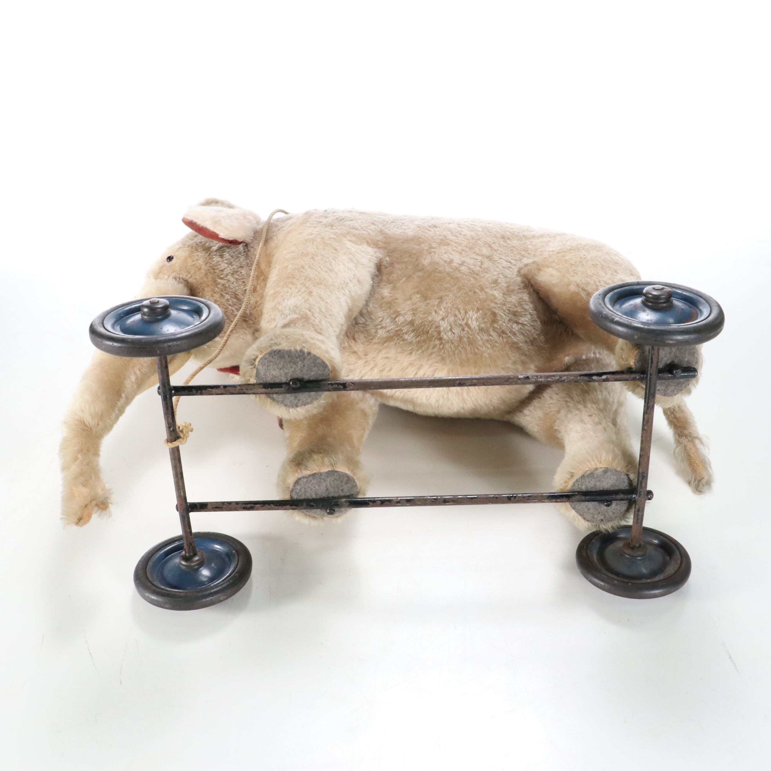 Steiff Mohair Elephant on Wheels Pull Toy, Mid-20th Century