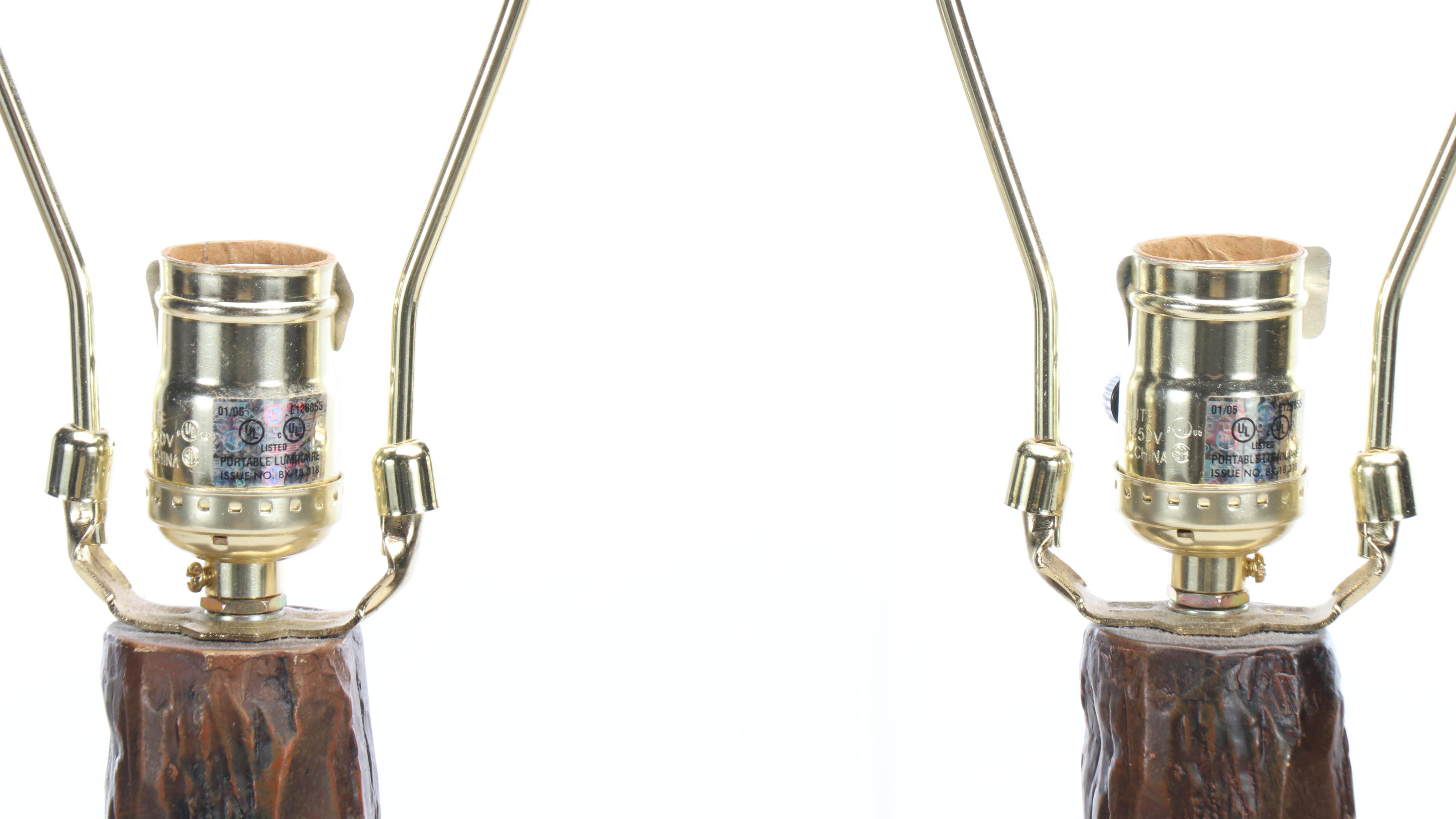 Faux Bois Rustic Bear Figure Table Lamps with Crackle Finish Vinyl Shades