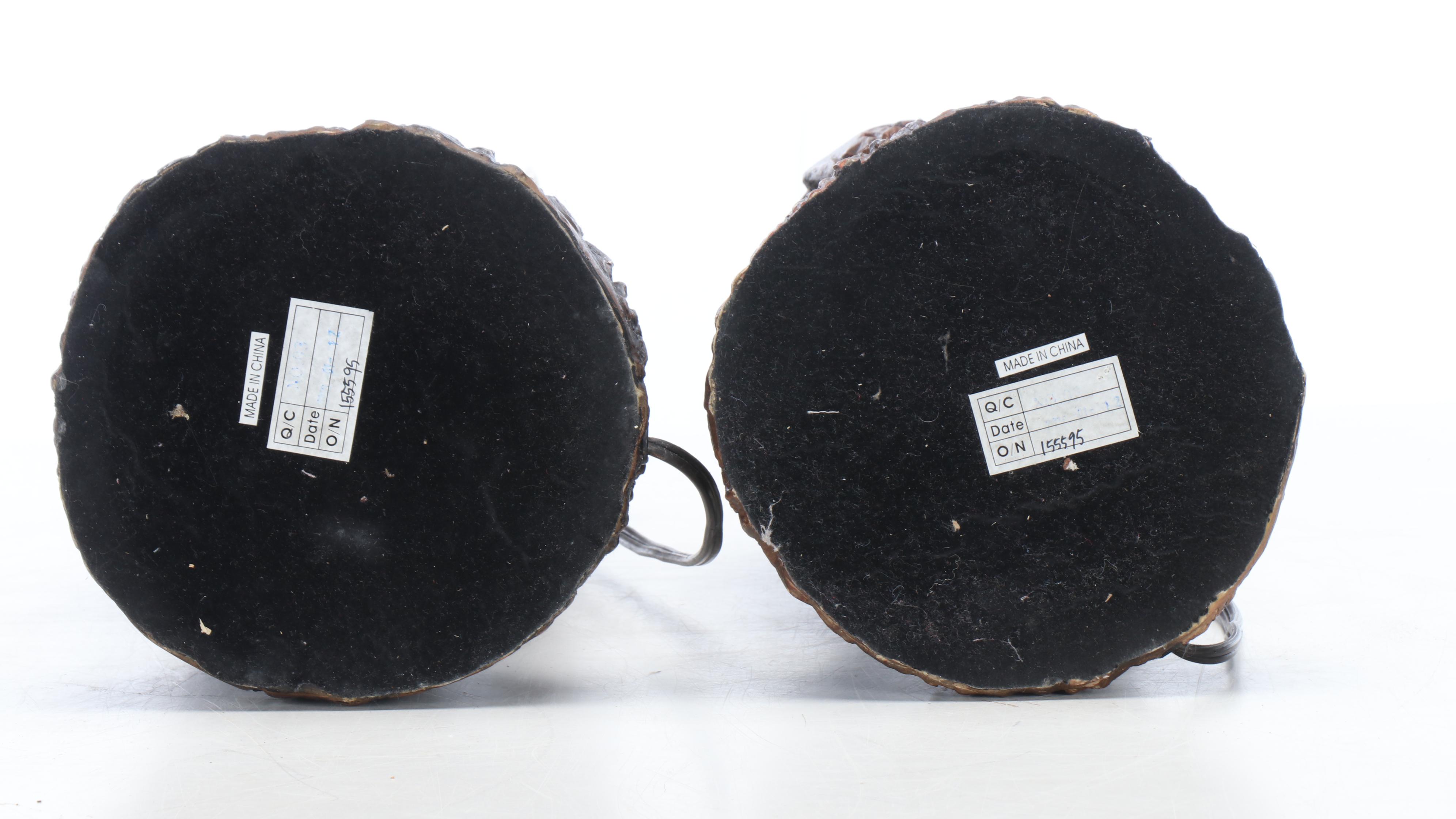 Faux Bois Rustic Bear Figure Table Lamps with Crackle Finish Vinyl Shades