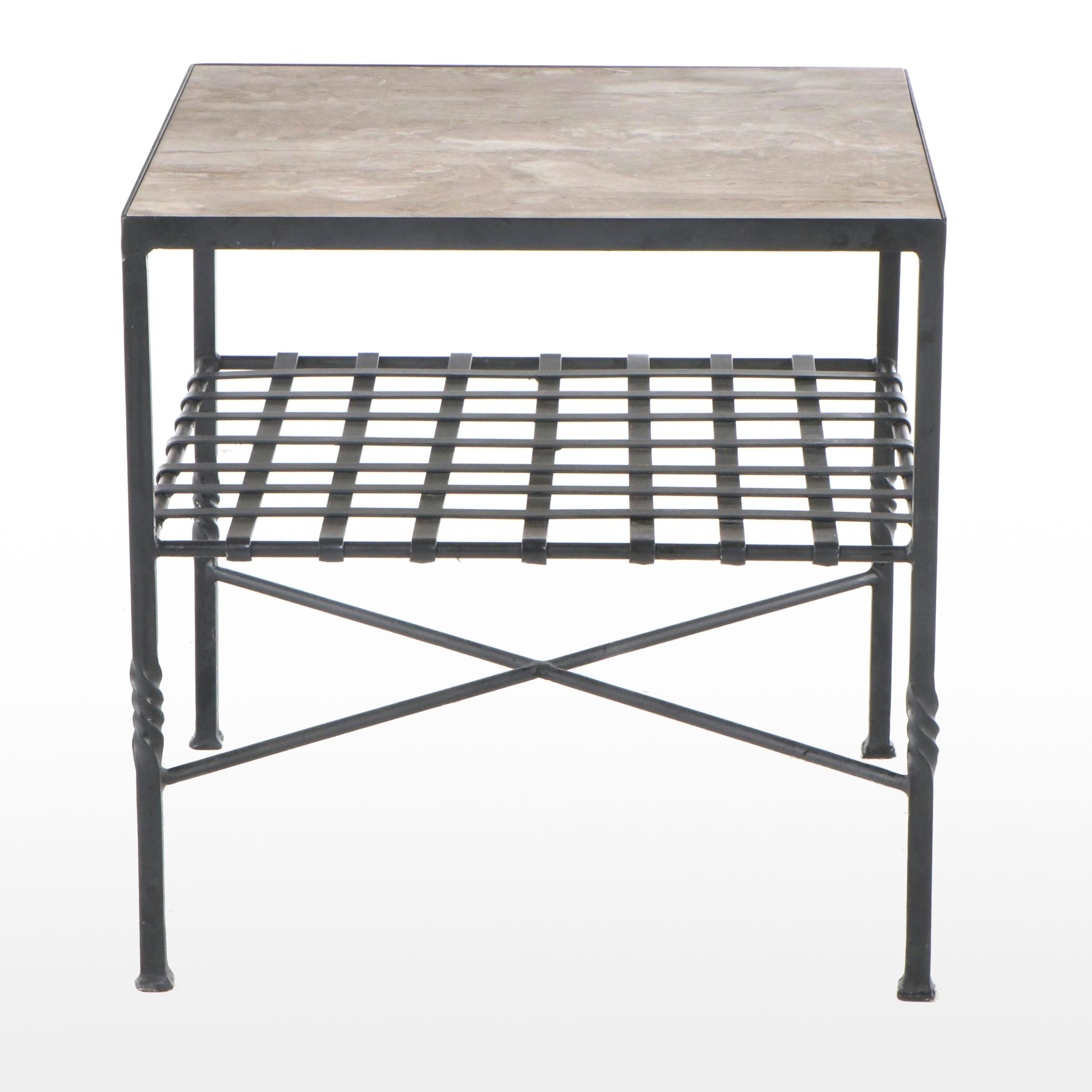 Stone Wrought Iron End Table