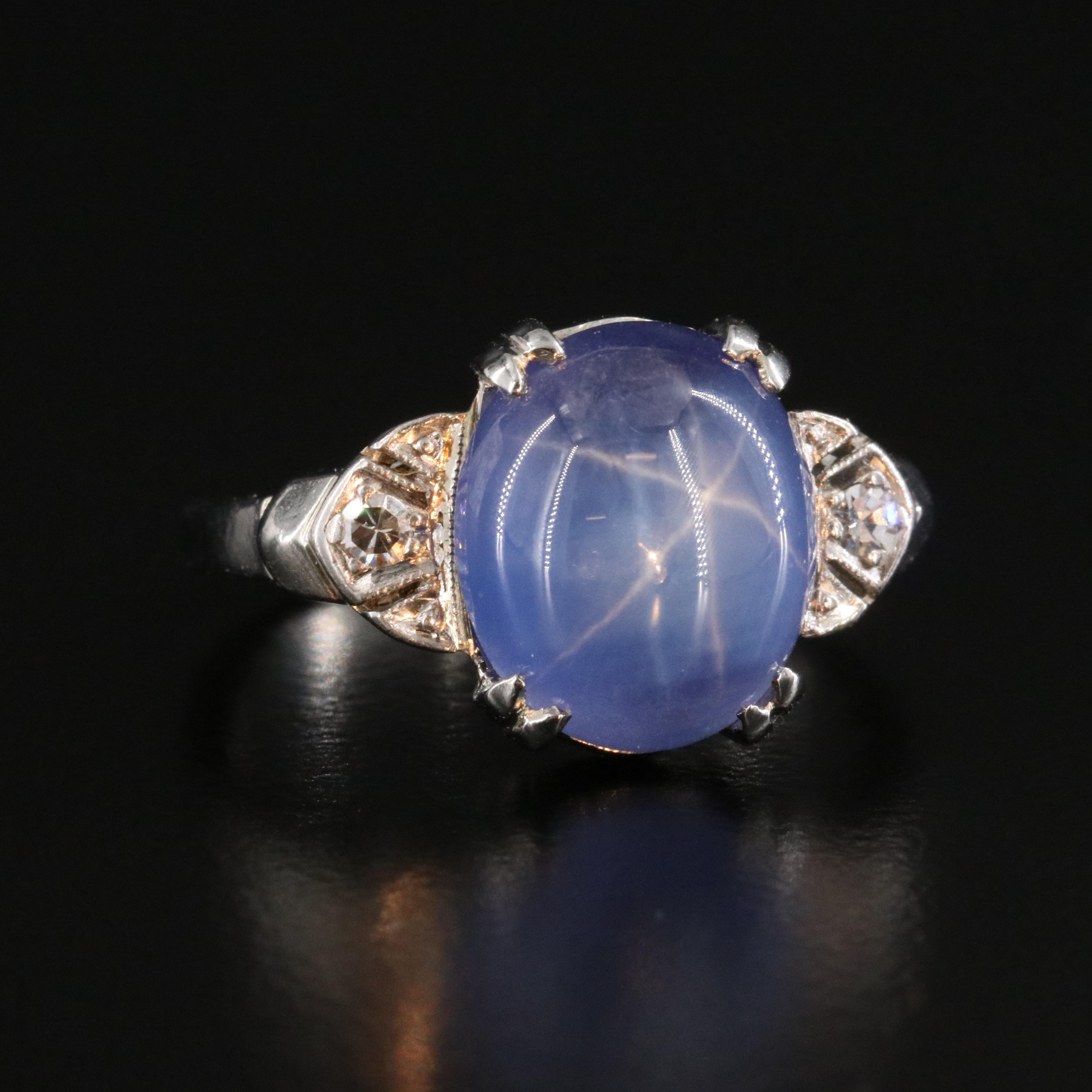 18K Lab Grown Star Sapphire and Diamond Ring