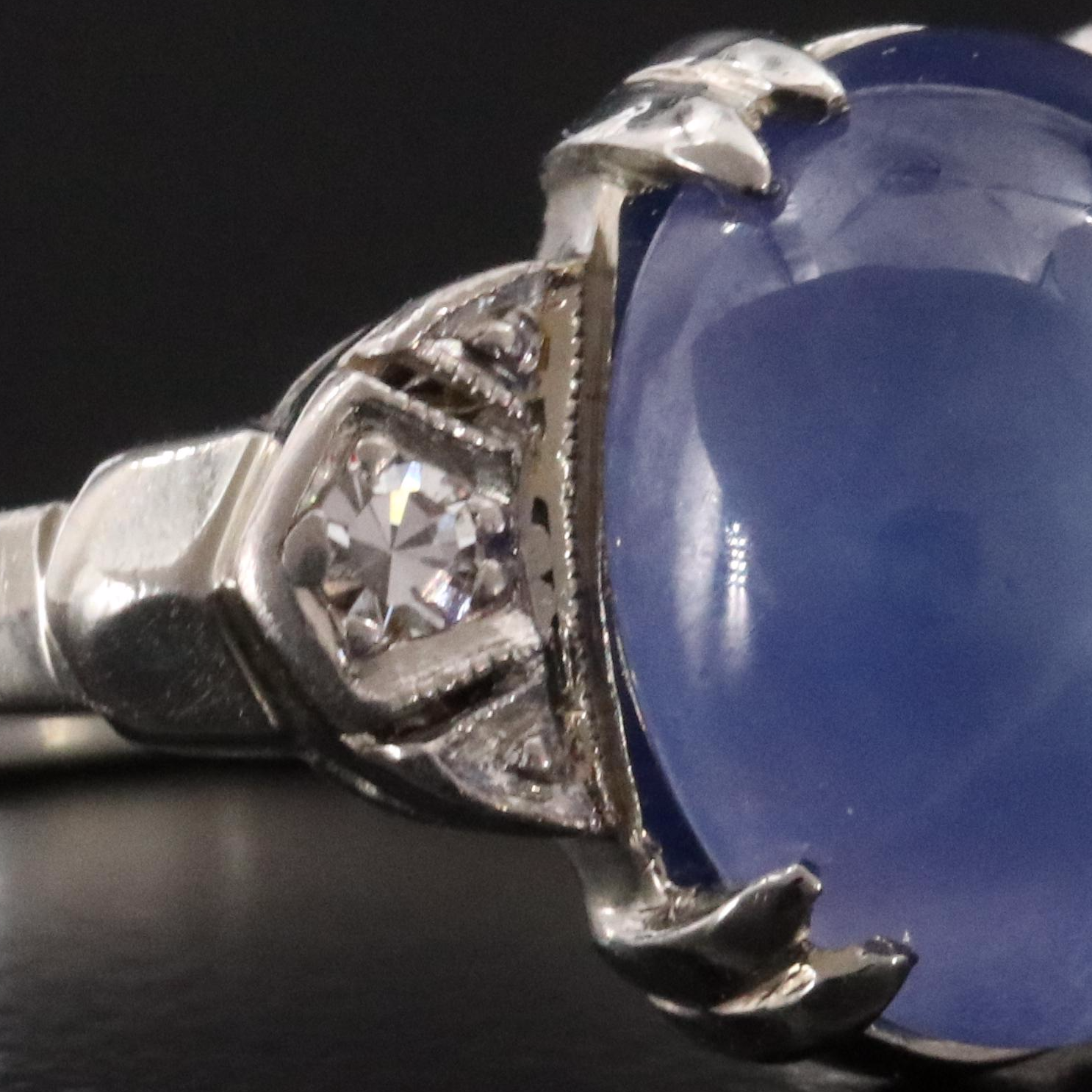 18K Lab Grown Star Sapphire and Diamond Ring