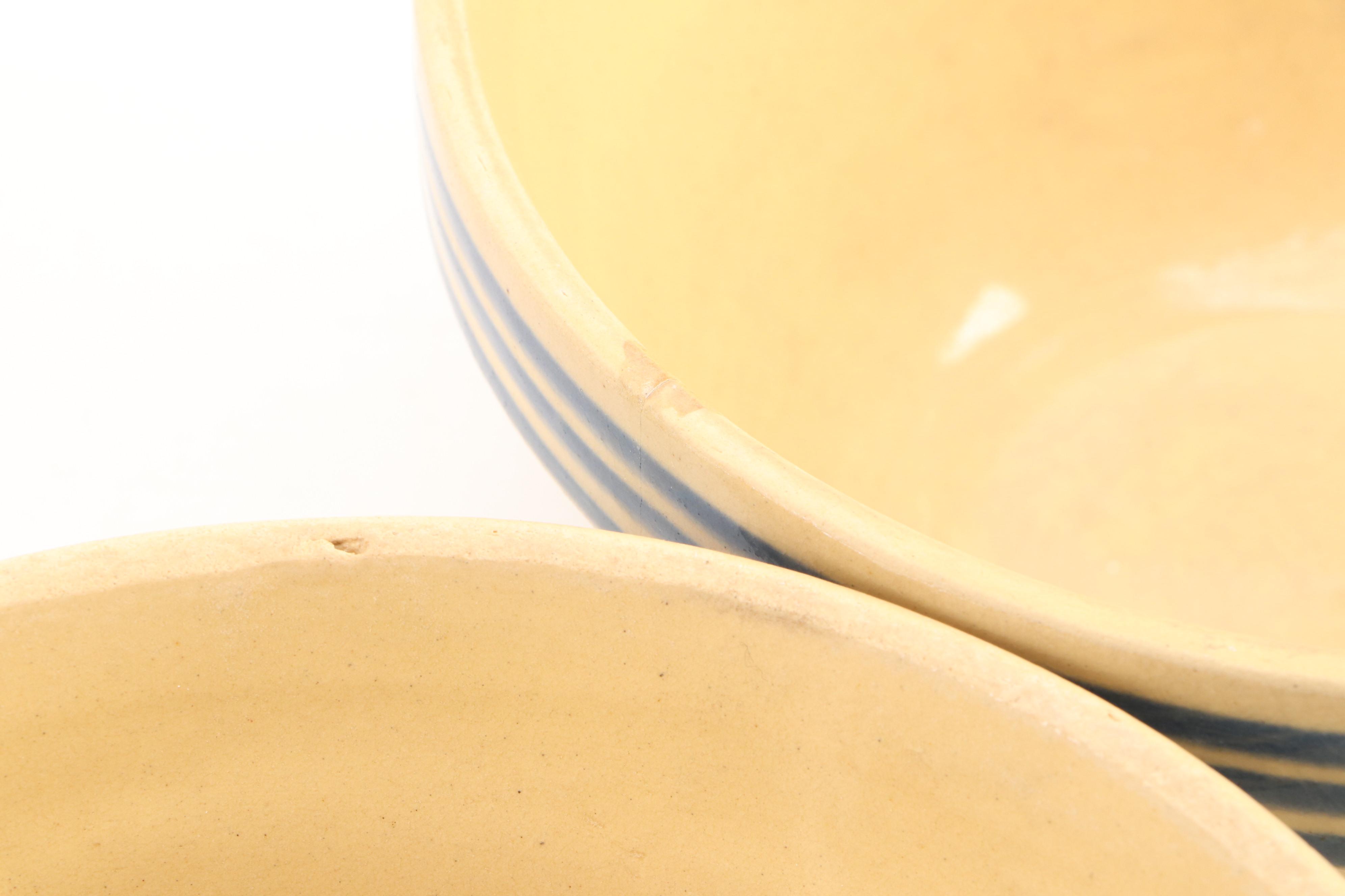 American Yellowware Blue Banded Mixing Bowls, Early to Mid-20th Century