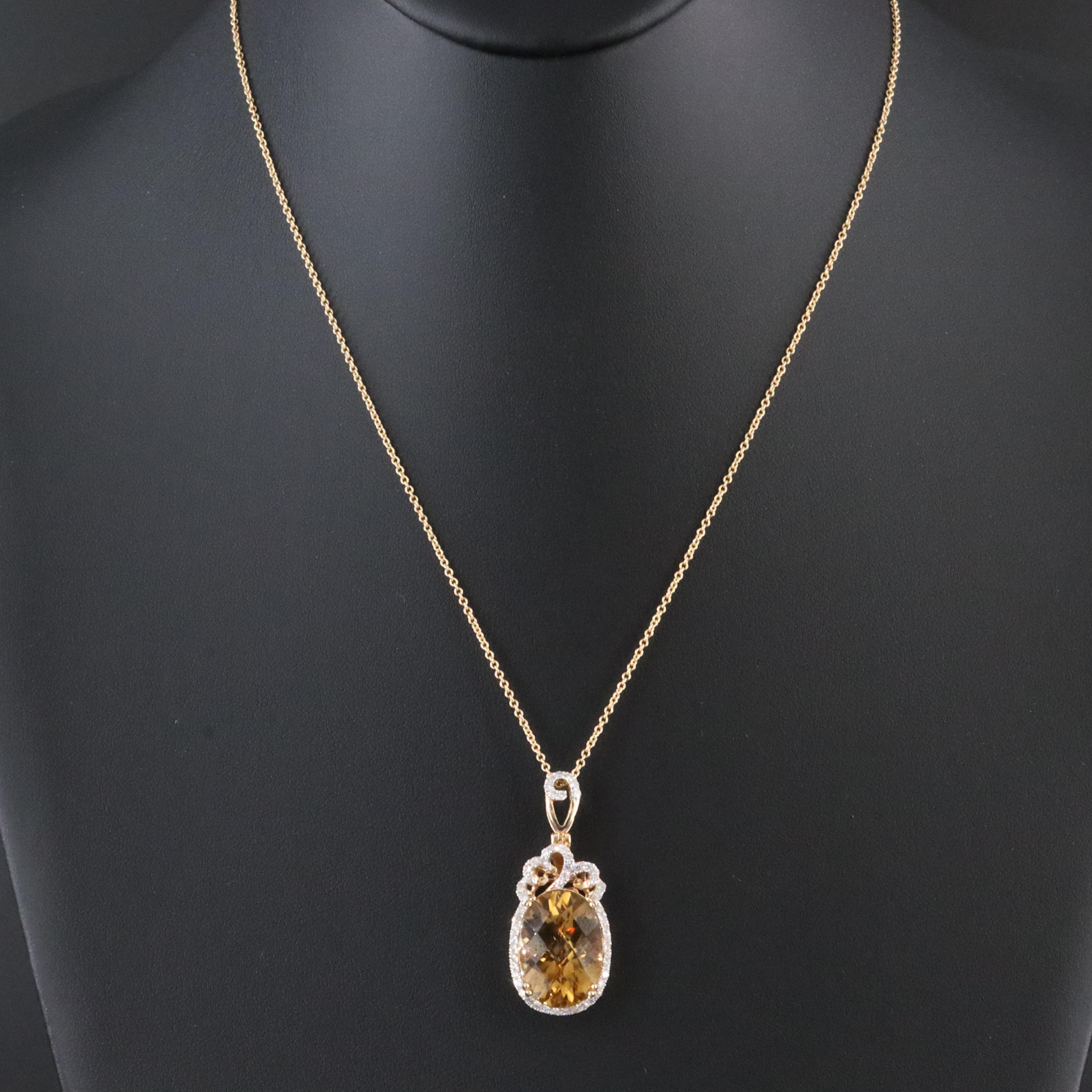 14K 10.38 CT Citrine and Diamond Pendant Necklace