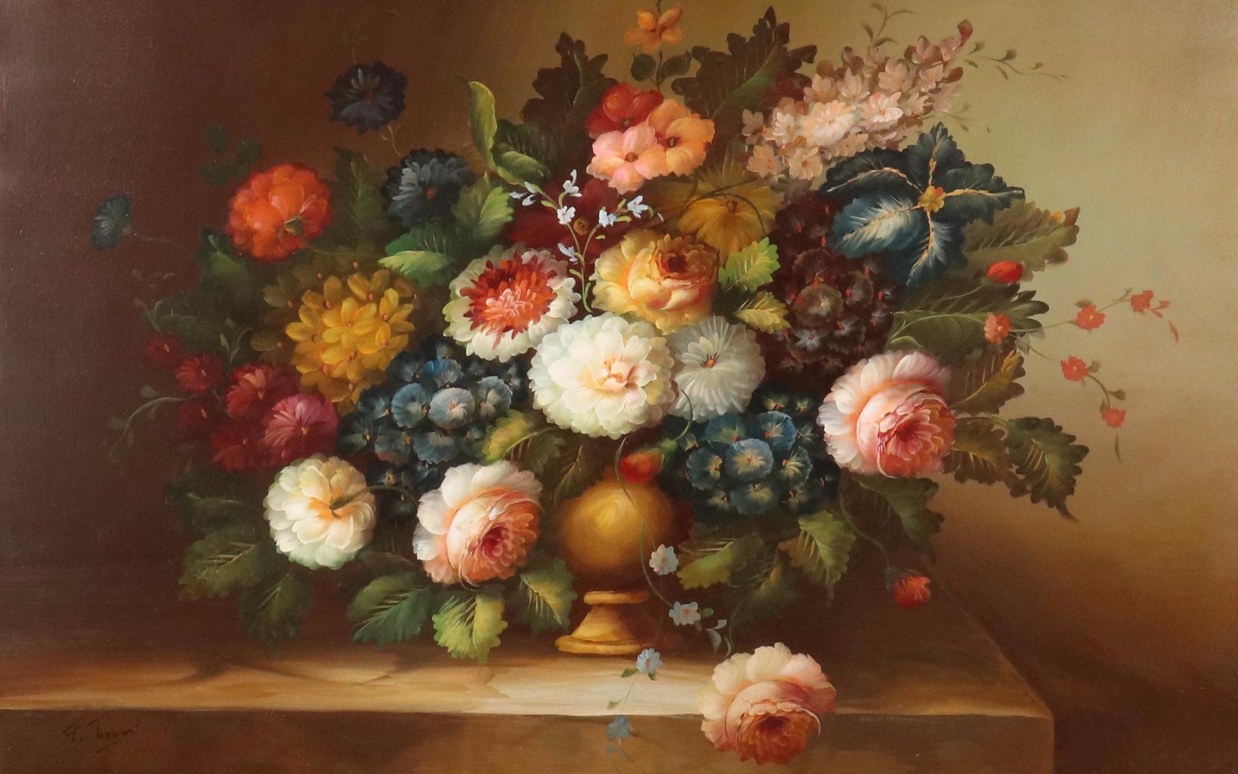 Floral Still Life Oil Painting, Late 20th Century