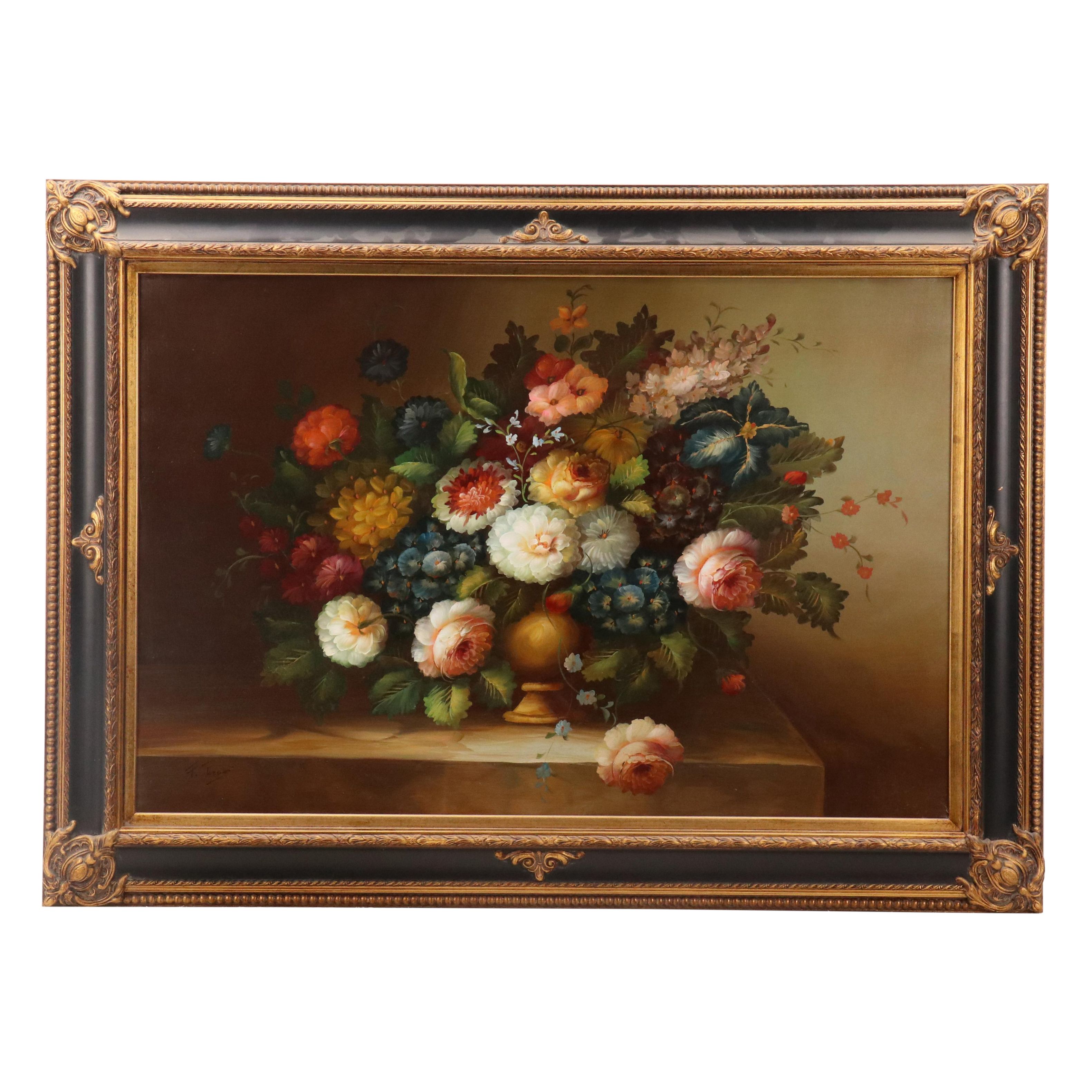Floral Still Life Oil Painting, Late 20th Century