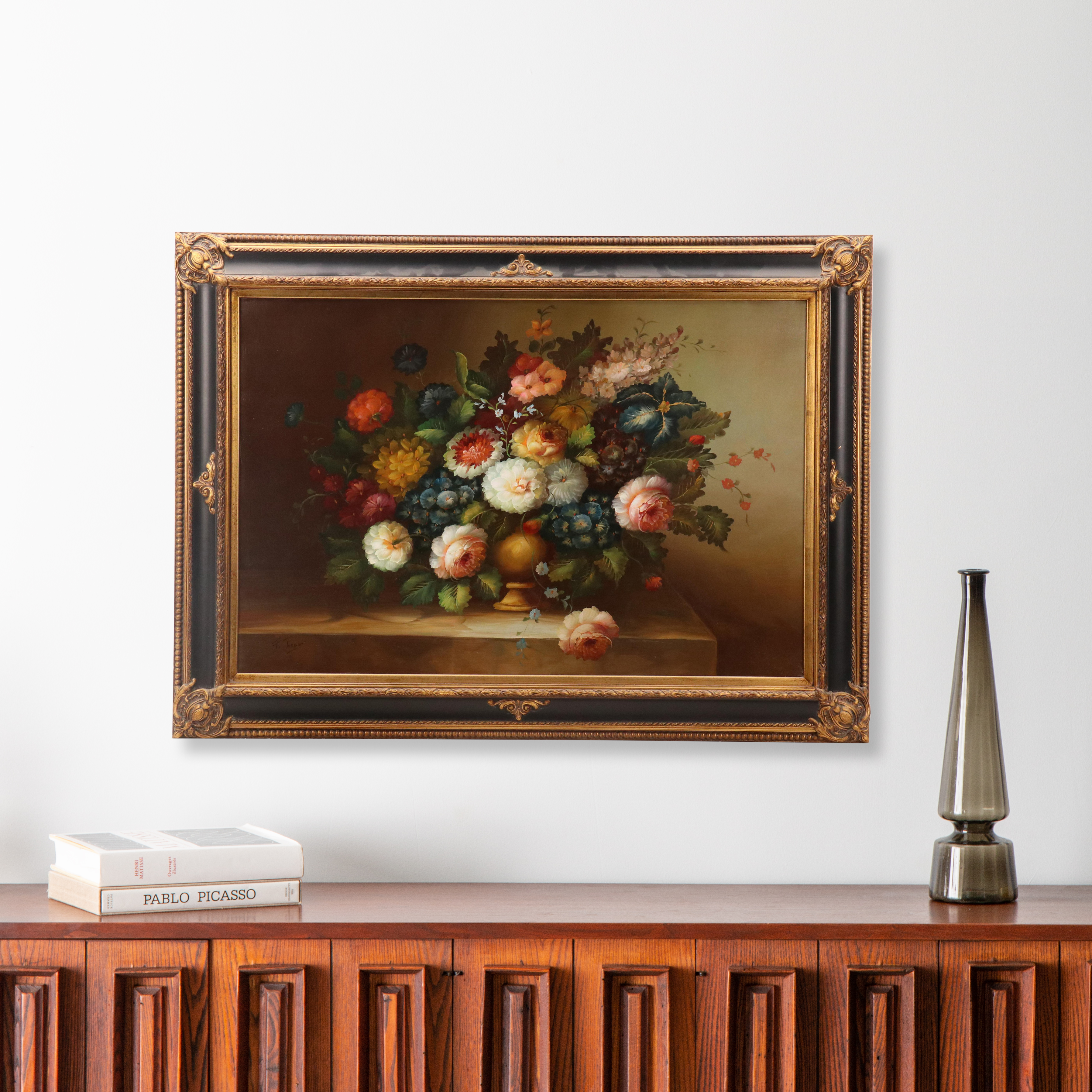 Floral Still Life Oil Painting, Late 20th Century