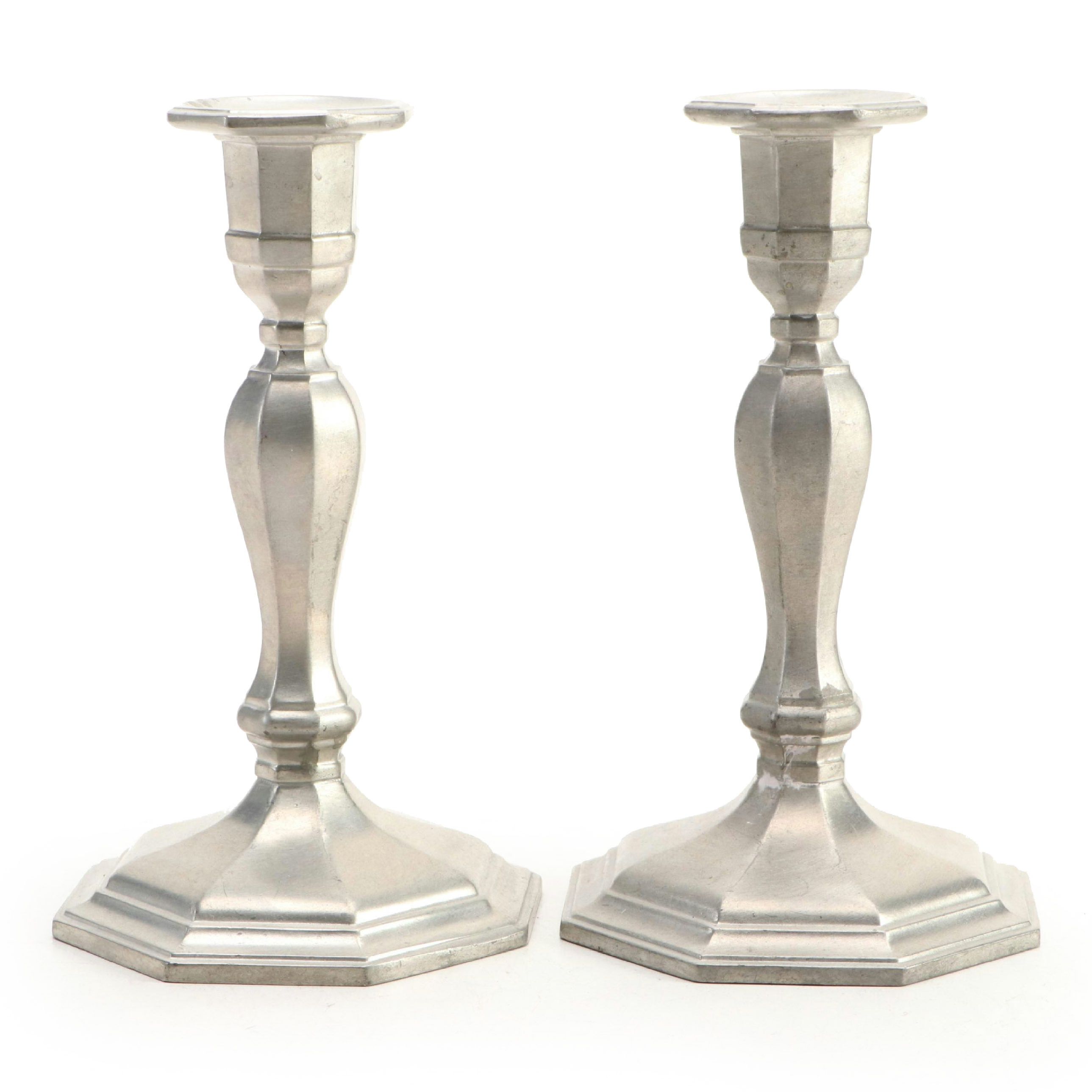 Pair of Gorham Federal Style Pewter Candlesticks, Mid to Late 20th Century