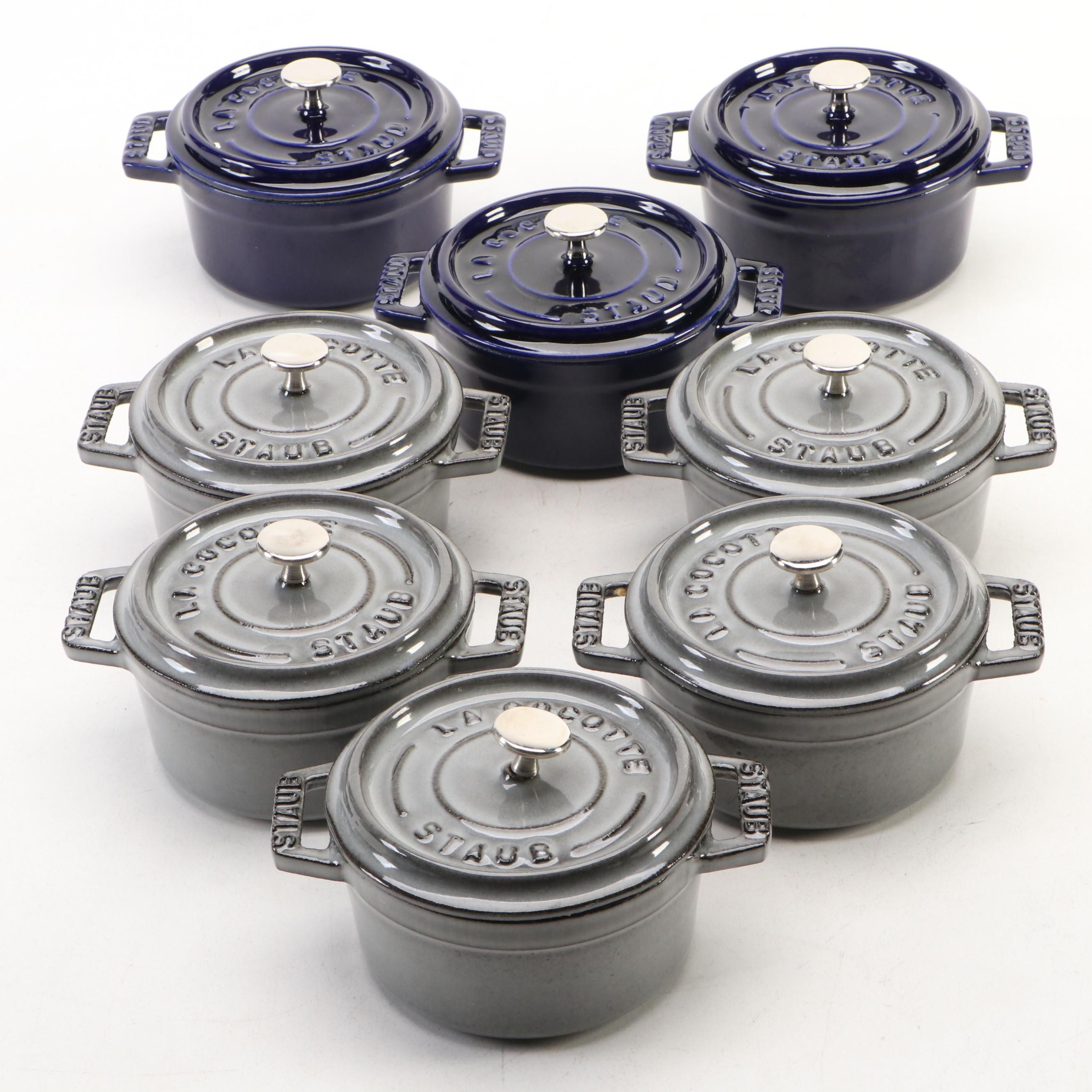 Staub Dark Blue and Gray Enameled Cast Iron Mini Cocottes