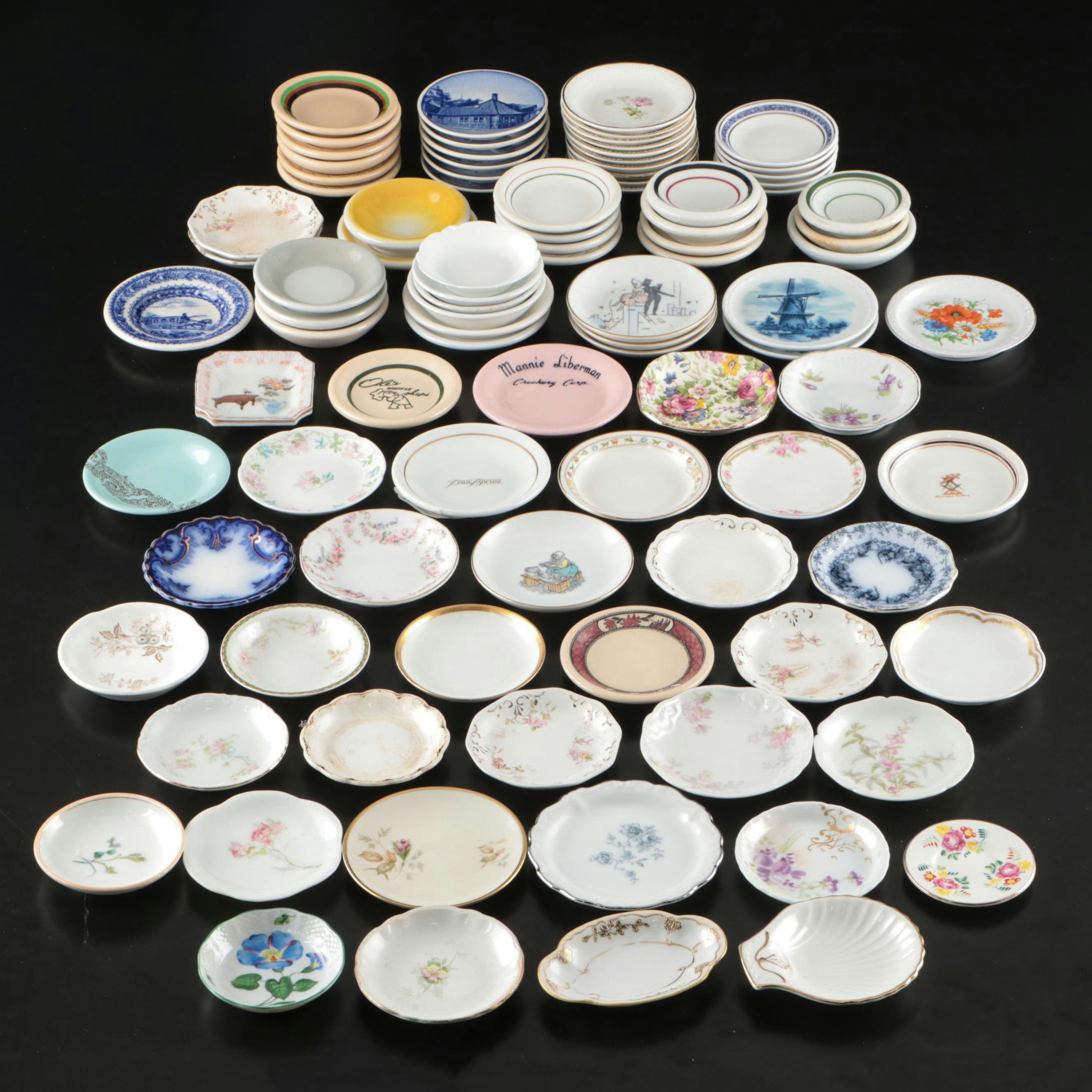 Victorian Flow Blue with Other Ceramic Butterpats and Small Dishes