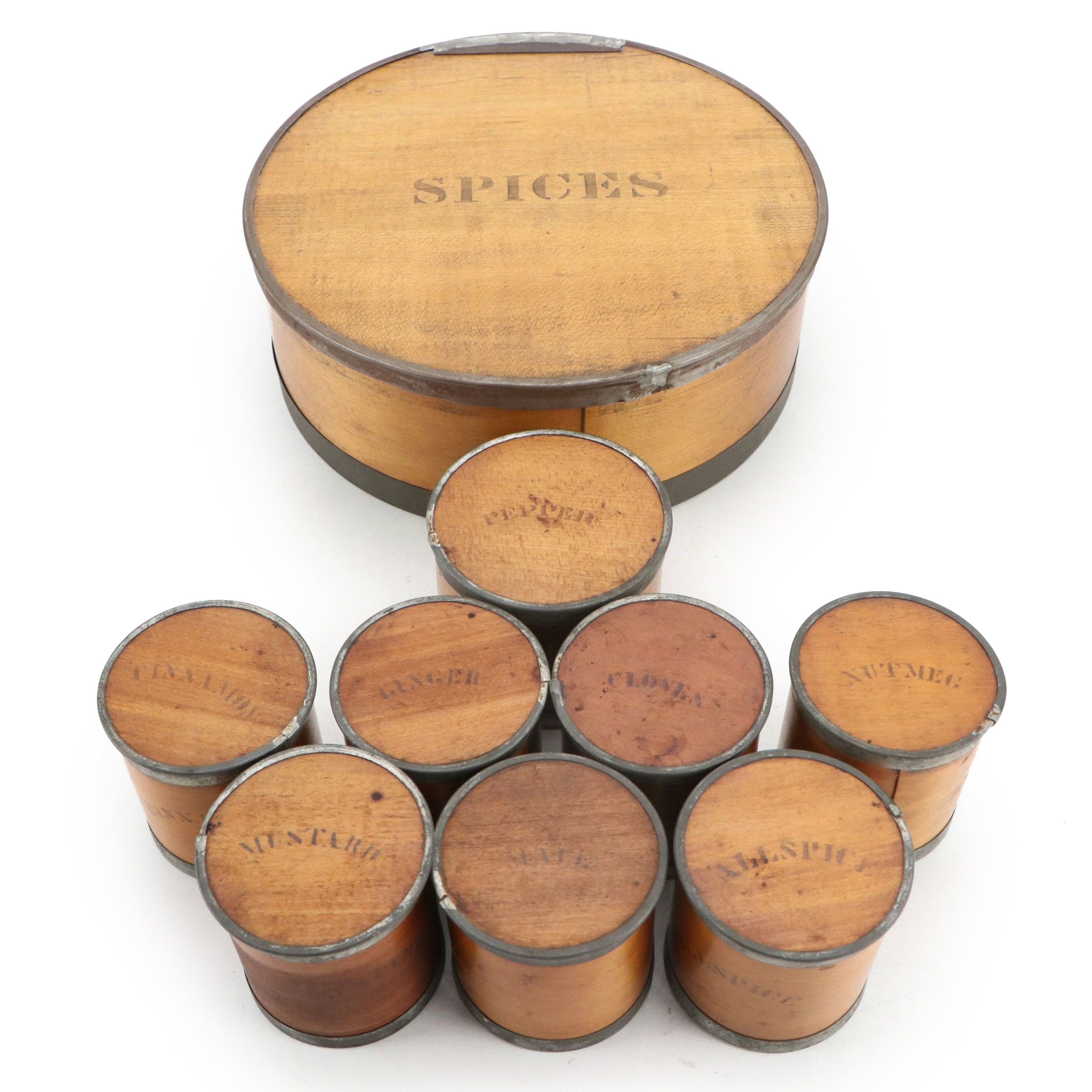 English Victorian Metal Banded and Bentwood Spice Boxes