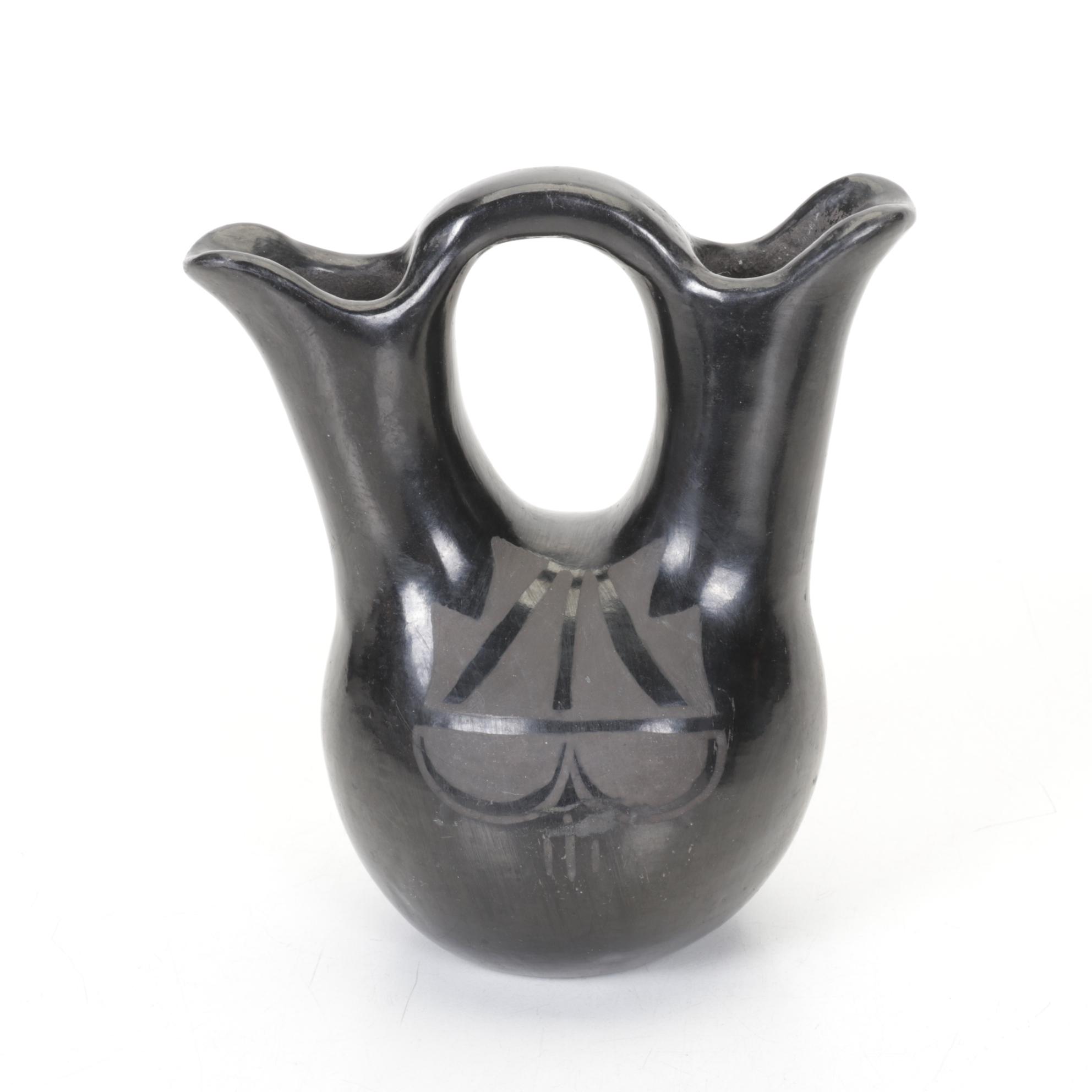 Santa Clara Pueblo Blackware Pottery Set Includes Wedding Vase and More