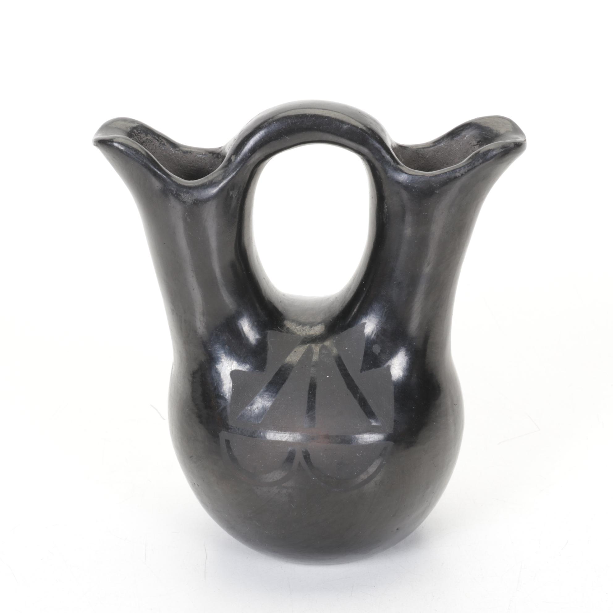 Santa Clara Pueblo Blackware Pottery Set Includes Wedding Vase and More