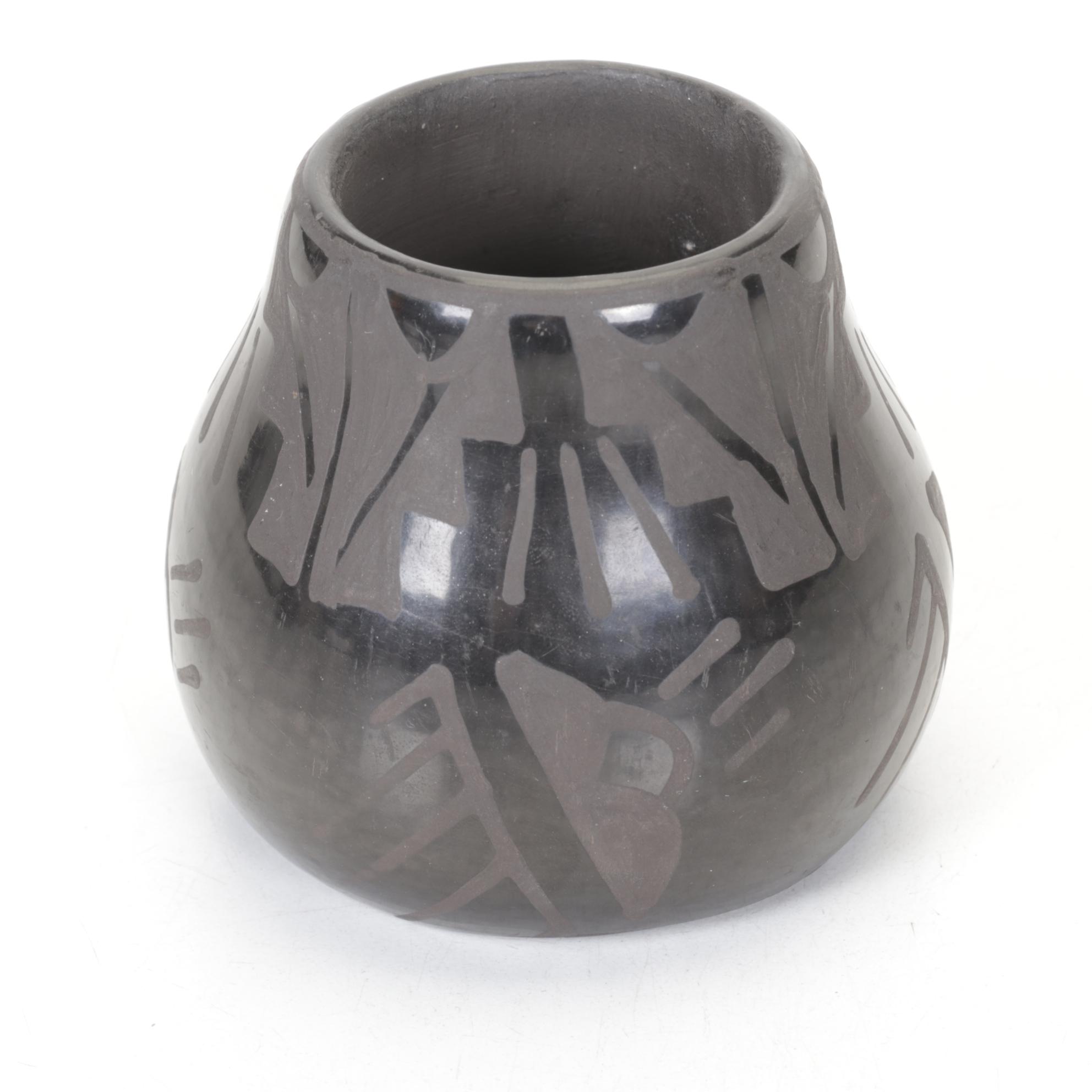 Santa Clara Pueblo Blackware Pottery Set Includes Wedding Vase and More