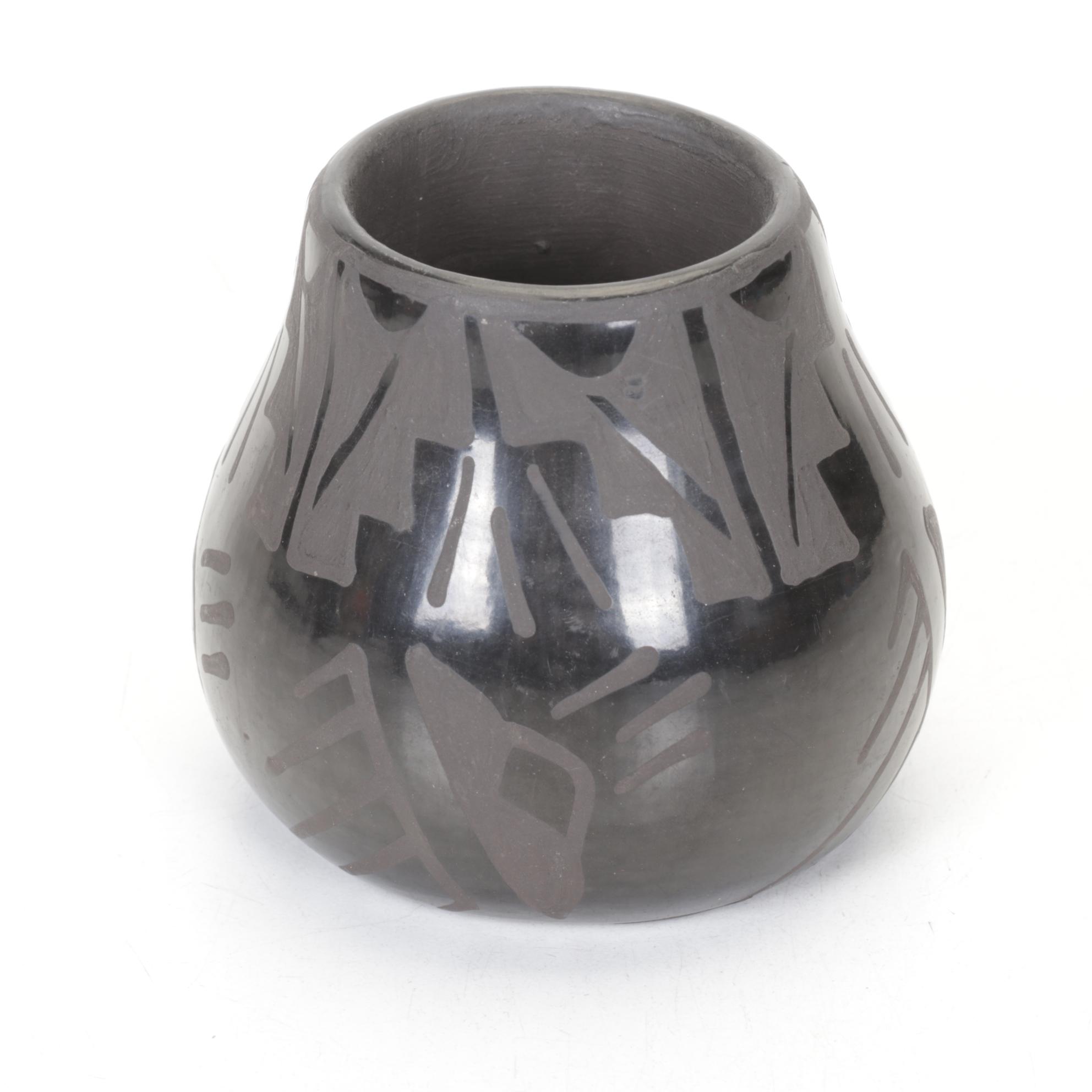 Santa Clara Pueblo Blackware Pottery Set Includes Wedding Vase and More