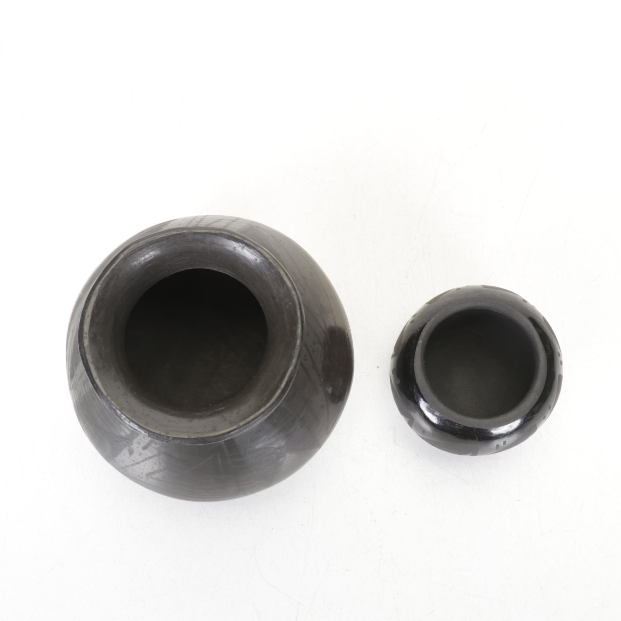 Santa Clara Pueblo Blackware Pottery Set Includes Wedding Vase and More