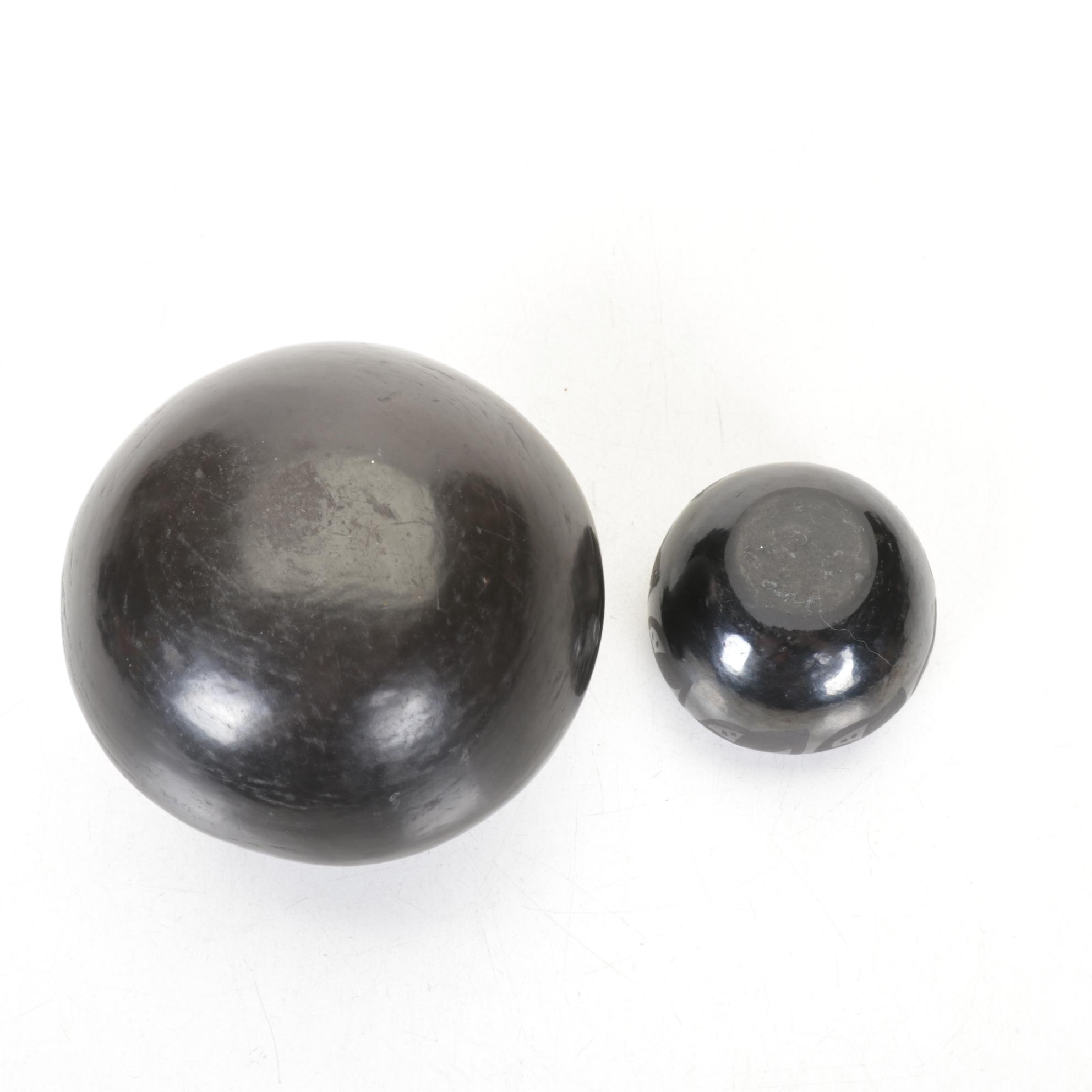 Santa Clara Pueblo Blackware Pottery Set Includes Wedding Vase and More